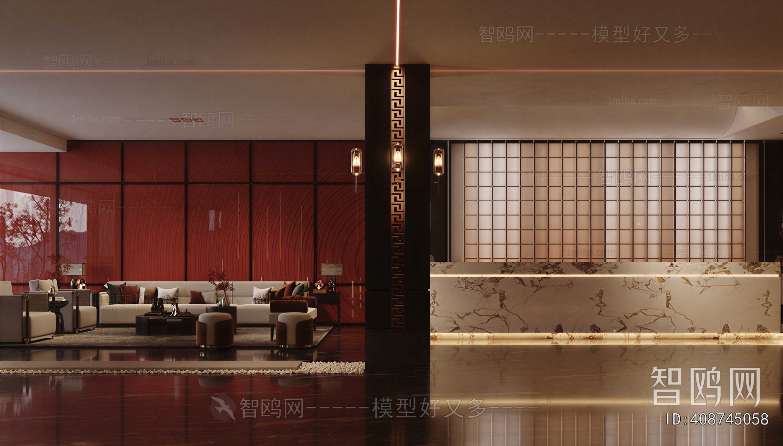 New Chinese Style Office Living Room