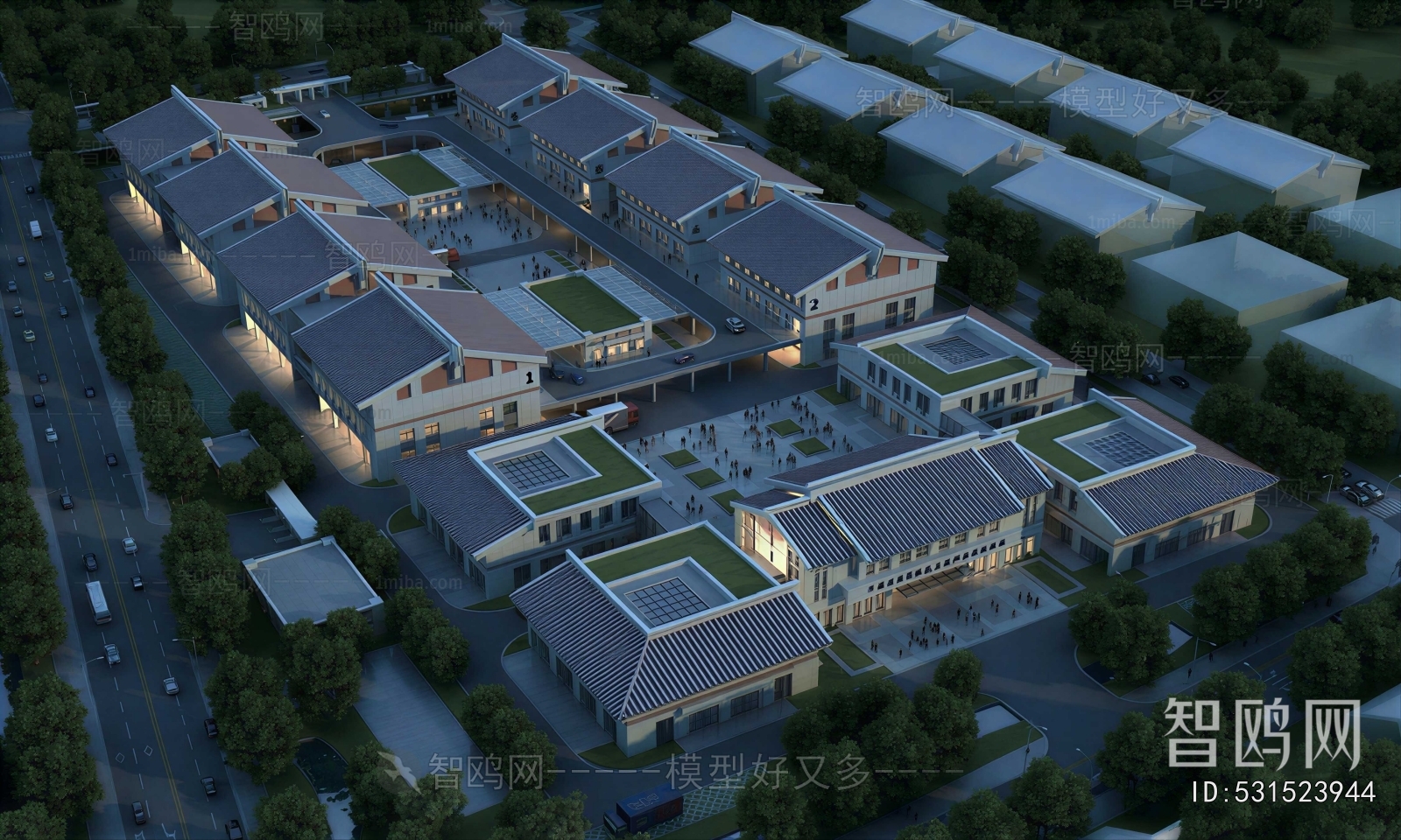 New Chinese Style Architectural Bird's-eye View Planning