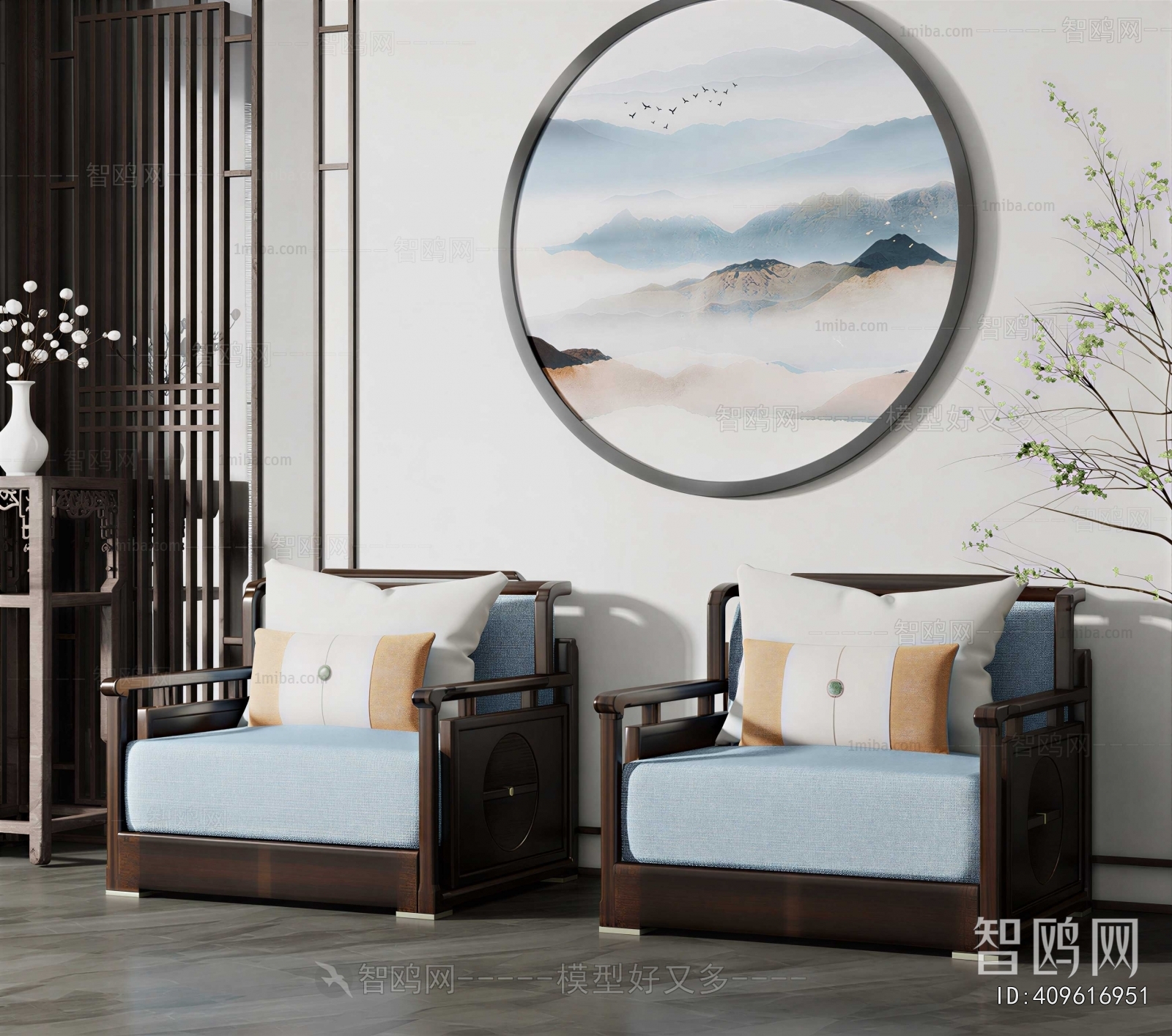 New Chinese Style Single Sofa