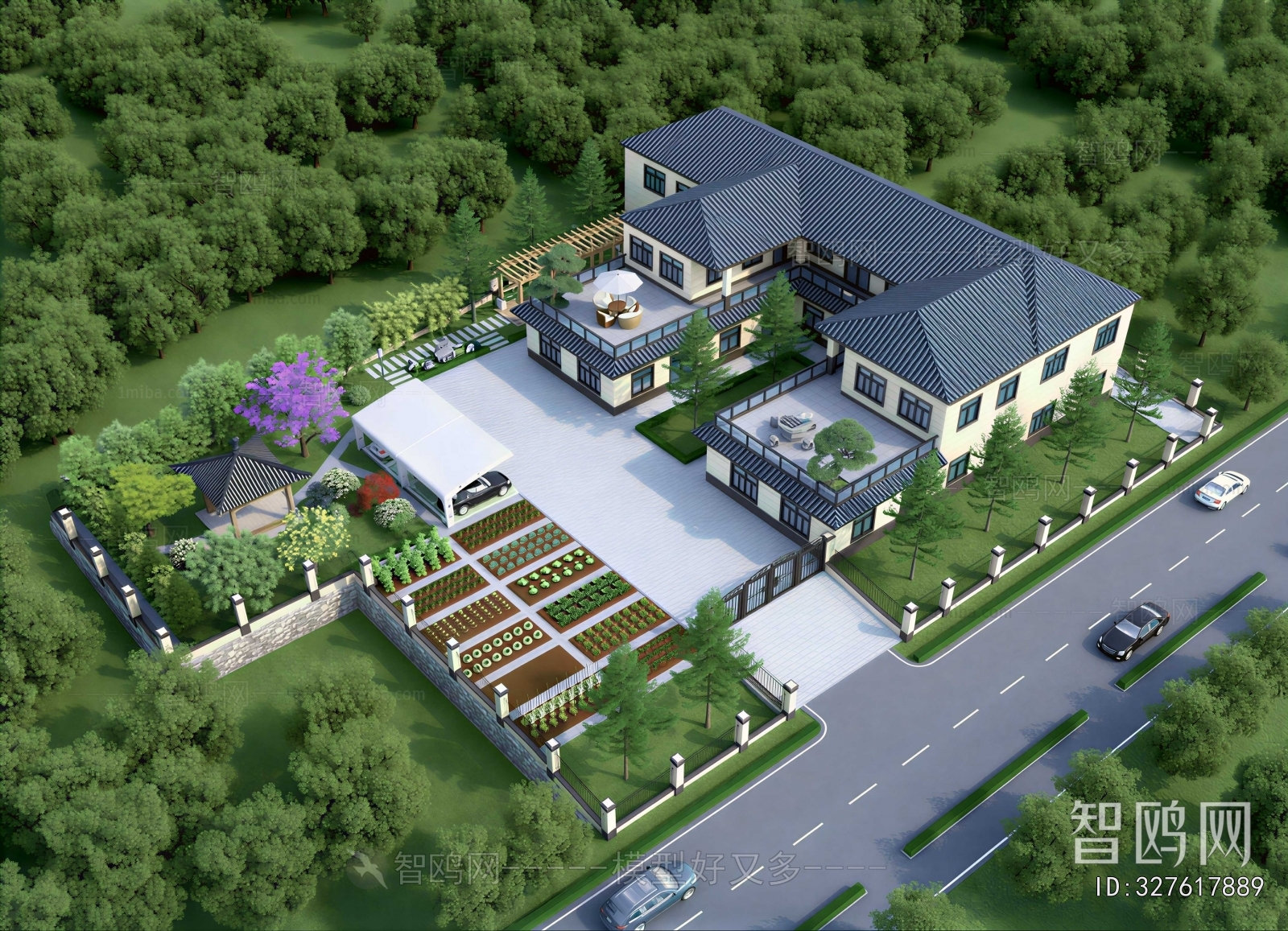 New Chinese Style Architectural Bird's-eye View Planning