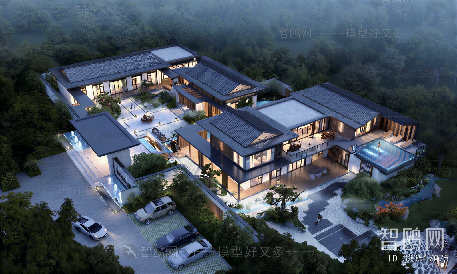 New Chinese Style Architectural Bird's-eye View Planning