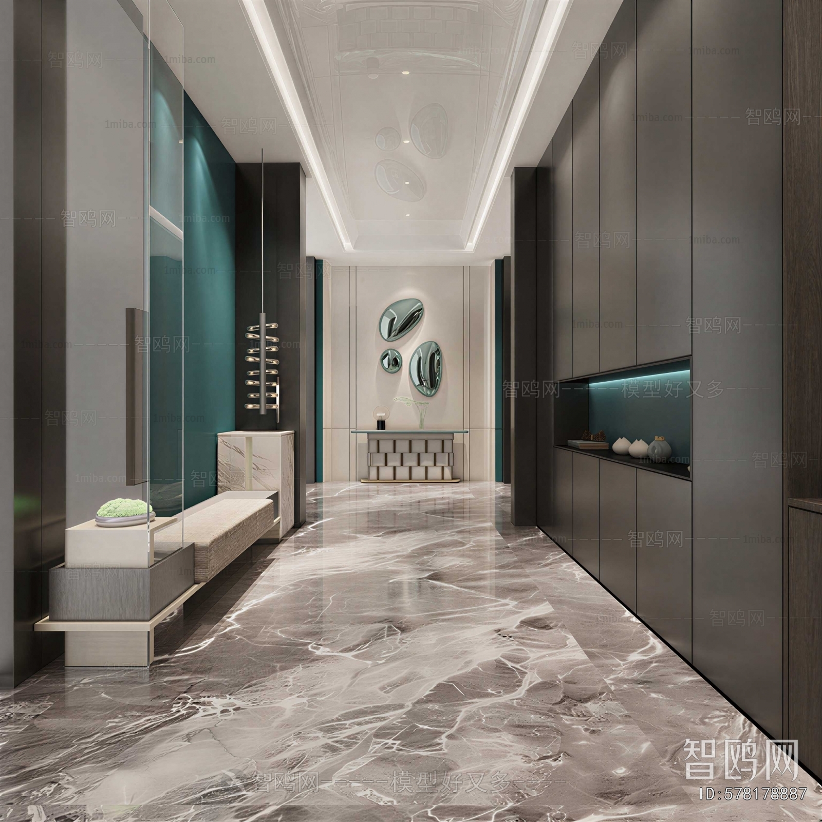 New Chinese Style Office Elevator Hall