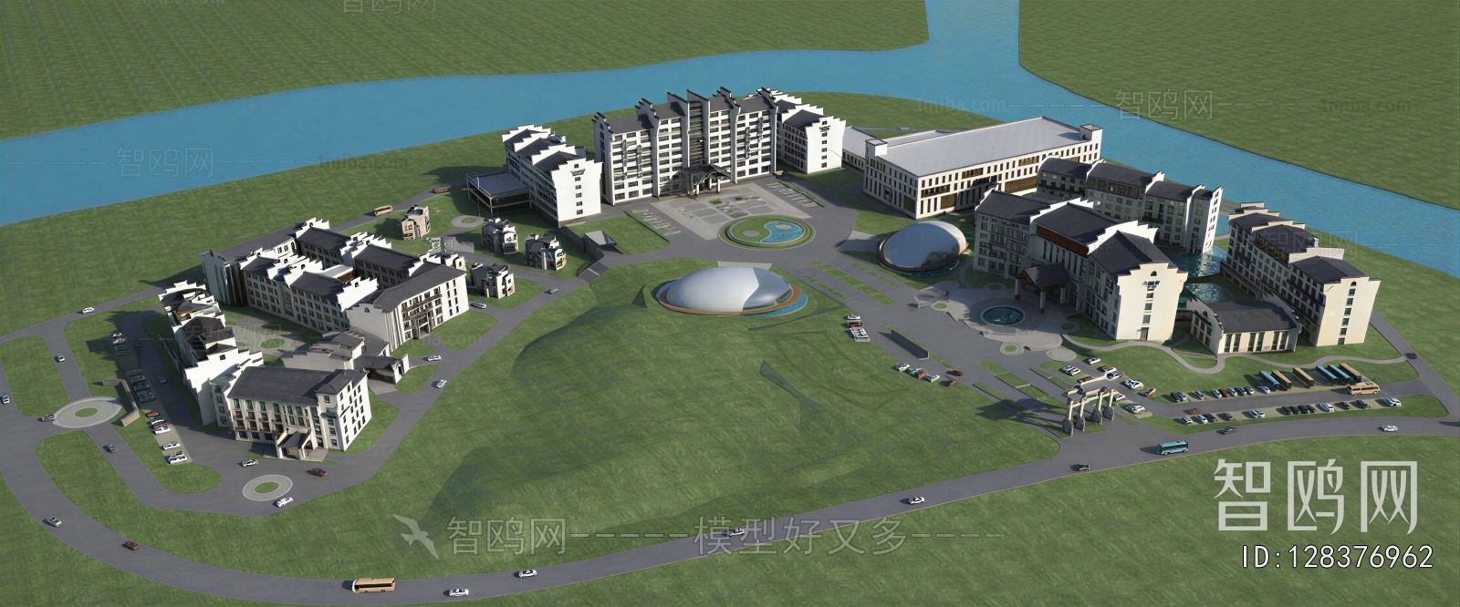 New Chinese Style Architectural Bird's-eye View Planning