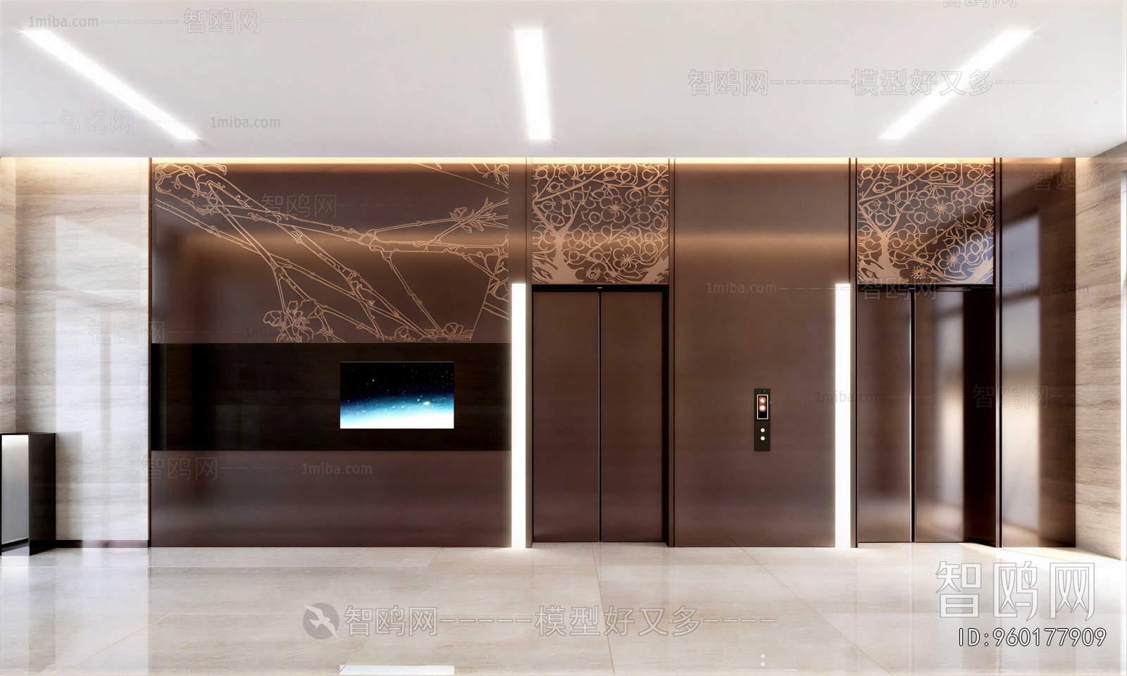 New Chinese Style Office Elevator Hall