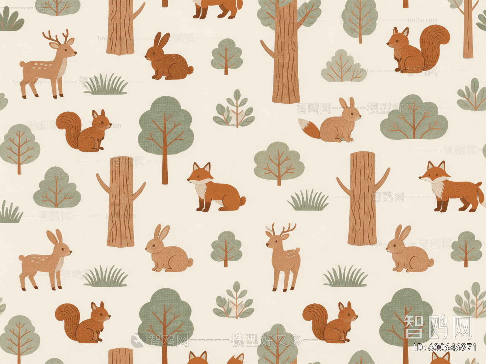 Animal And Plant Pattern Wallpaper