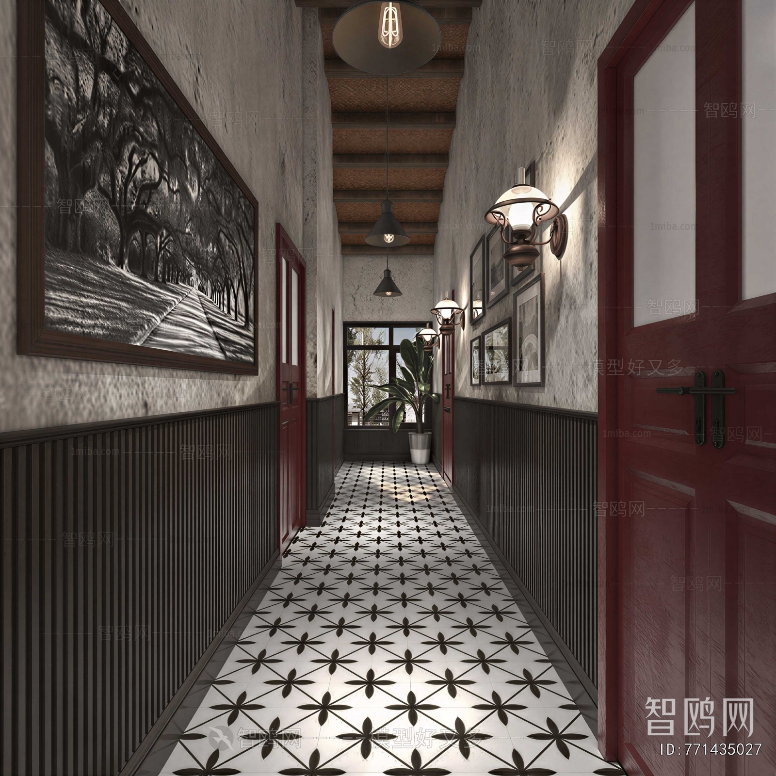 Retro Style Hallway