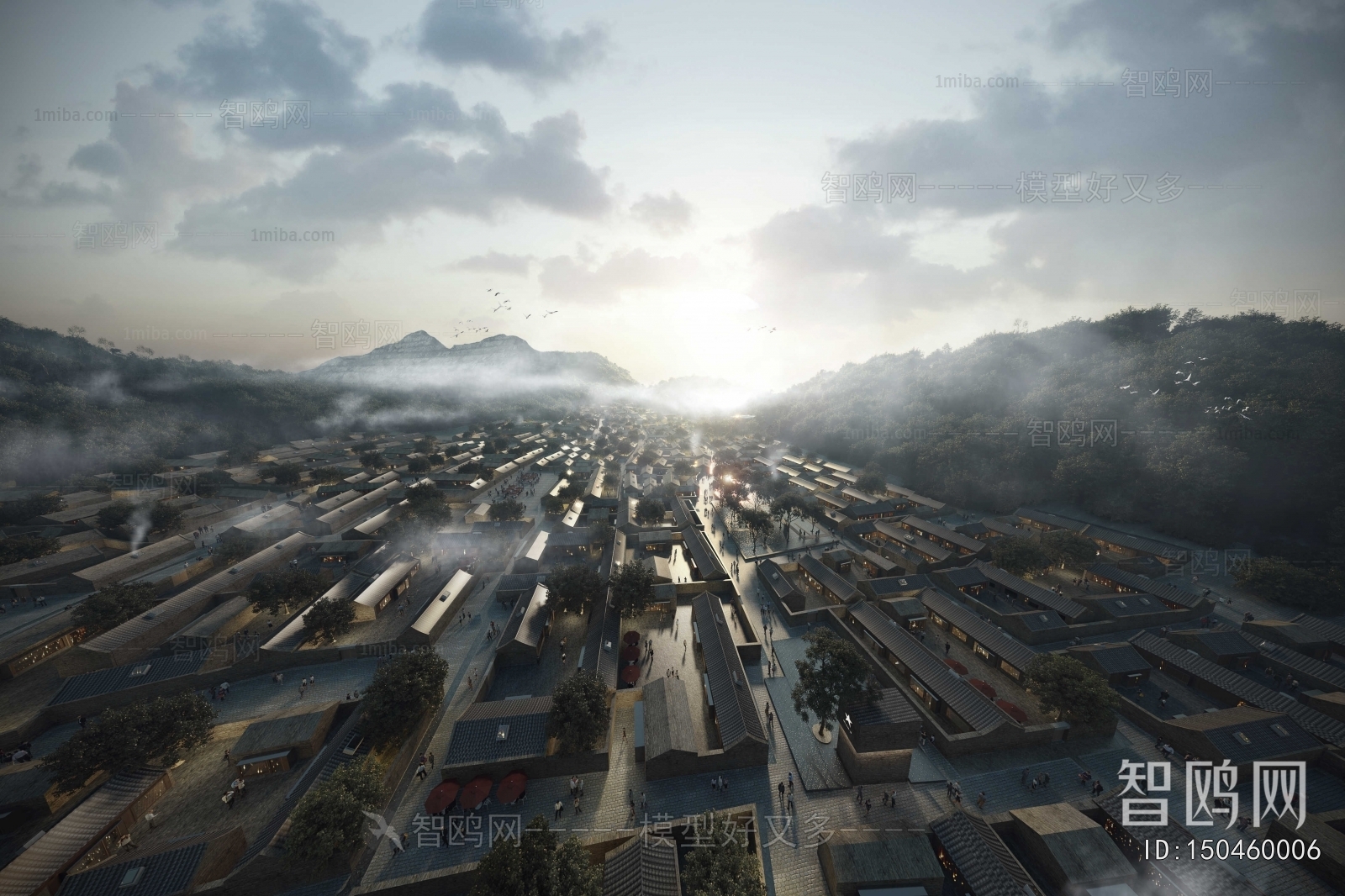 New Chinese Style Architectural Bird's-eye View Planning
