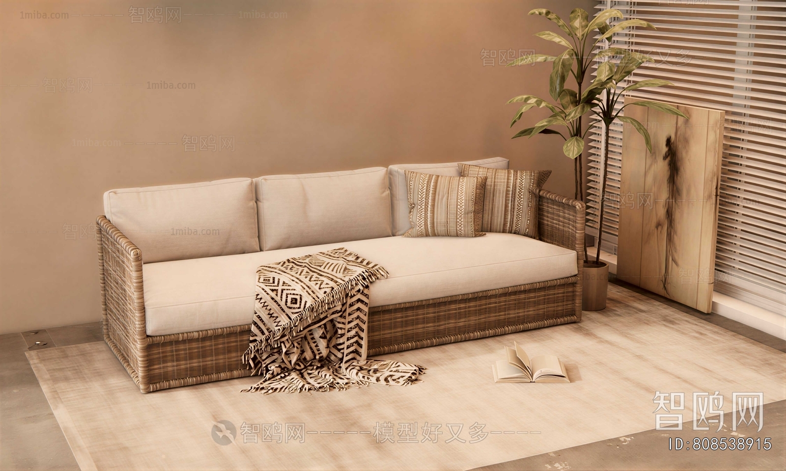 Wabi-sabi Style Three-seat Sofa