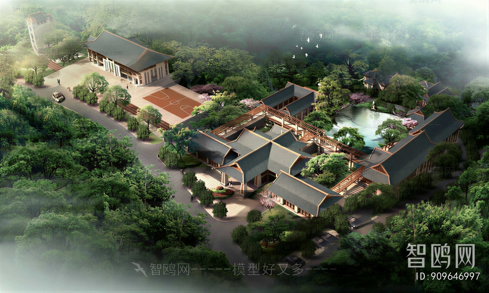New Chinese Style Architectural Bird's-eye View Planning