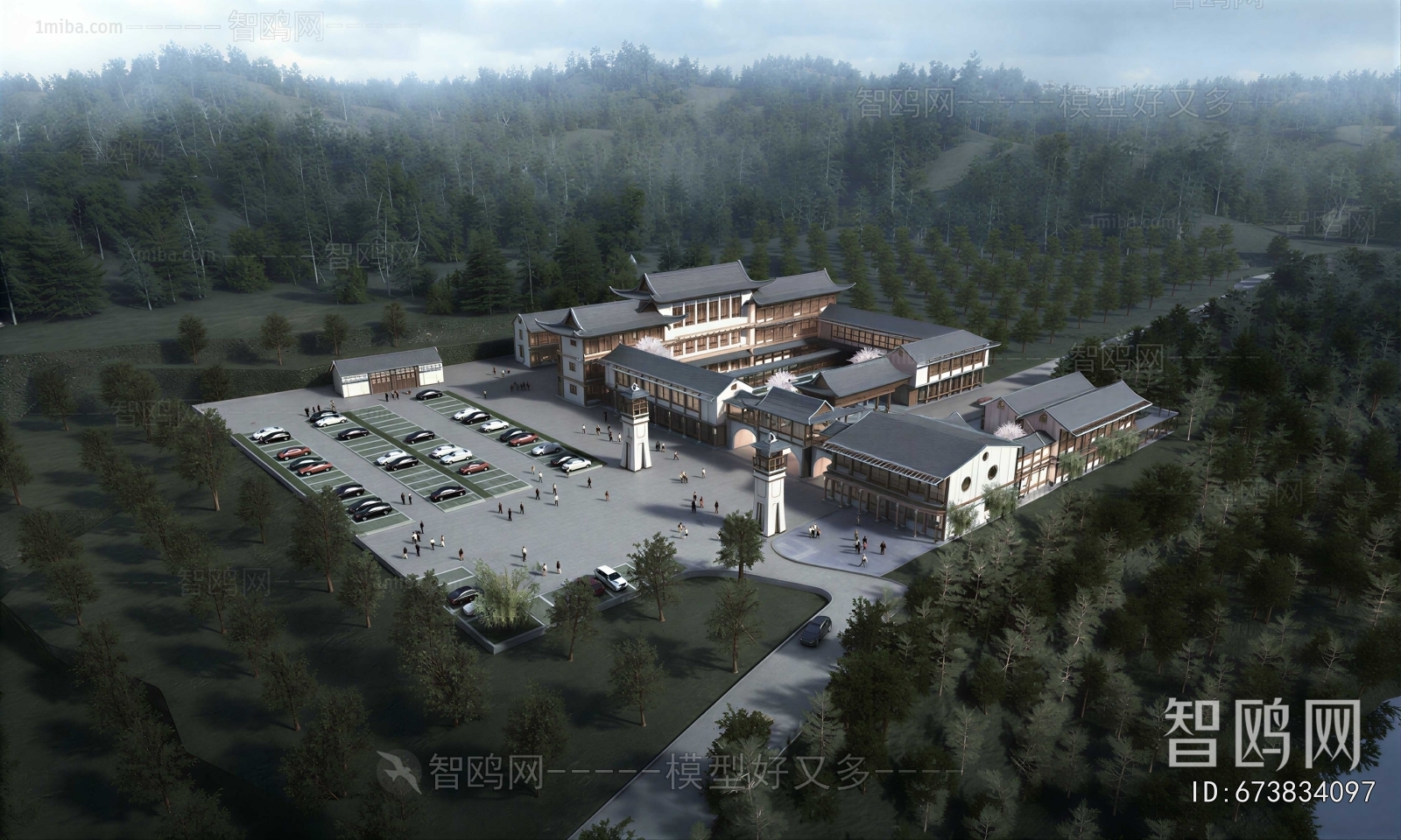 New Chinese Style Architectural Bird's-eye View Planning