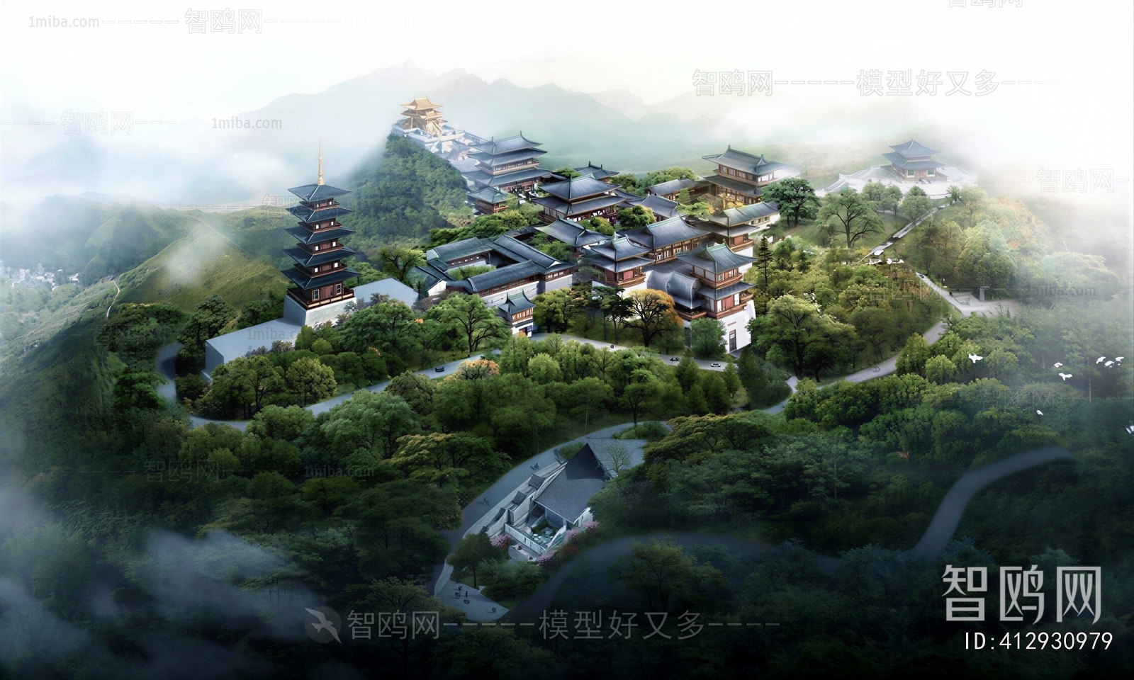 New Chinese Style Architectural Bird's-eye View Planning