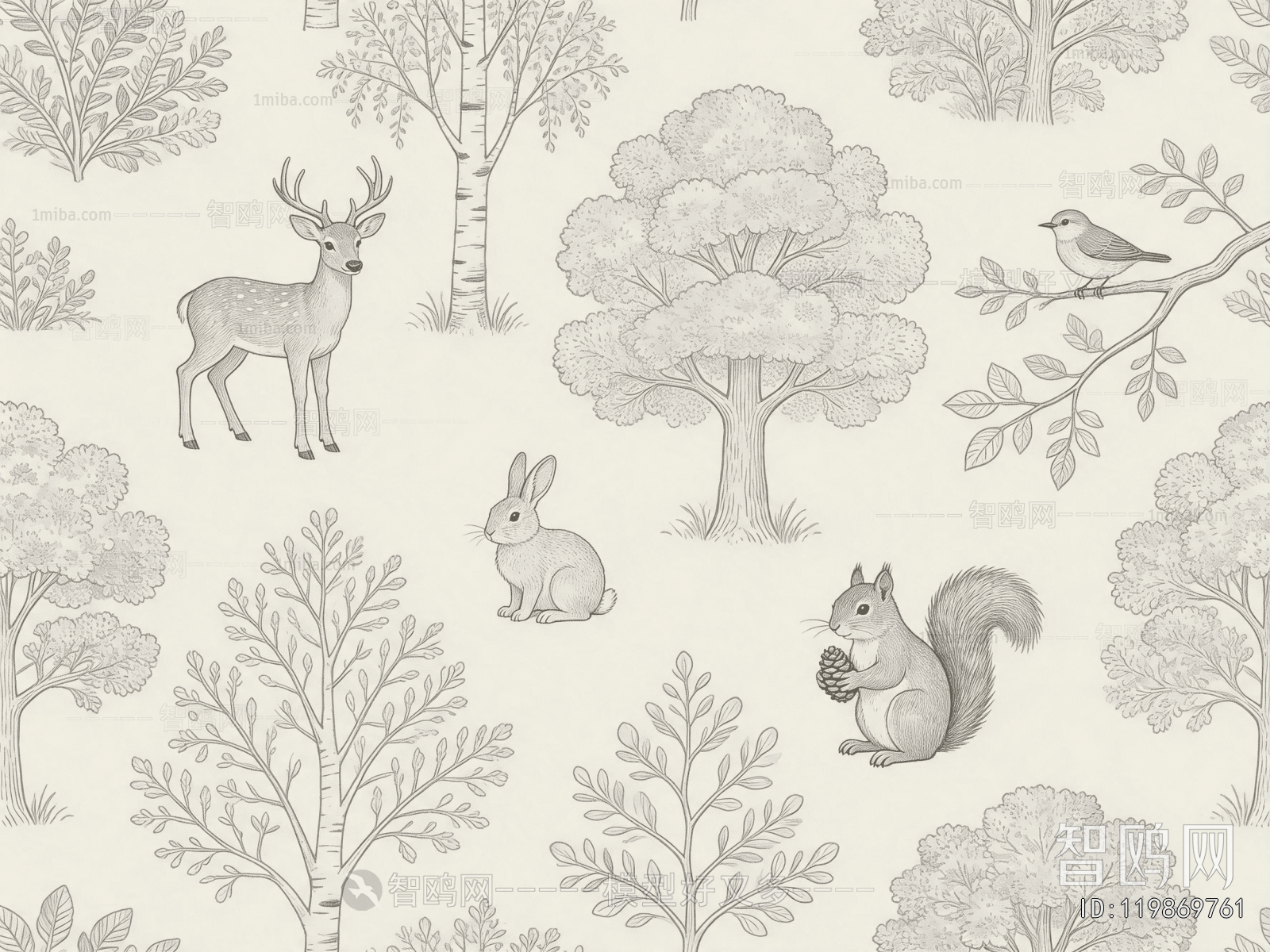 Animal And Plant Pattern Wallpaper