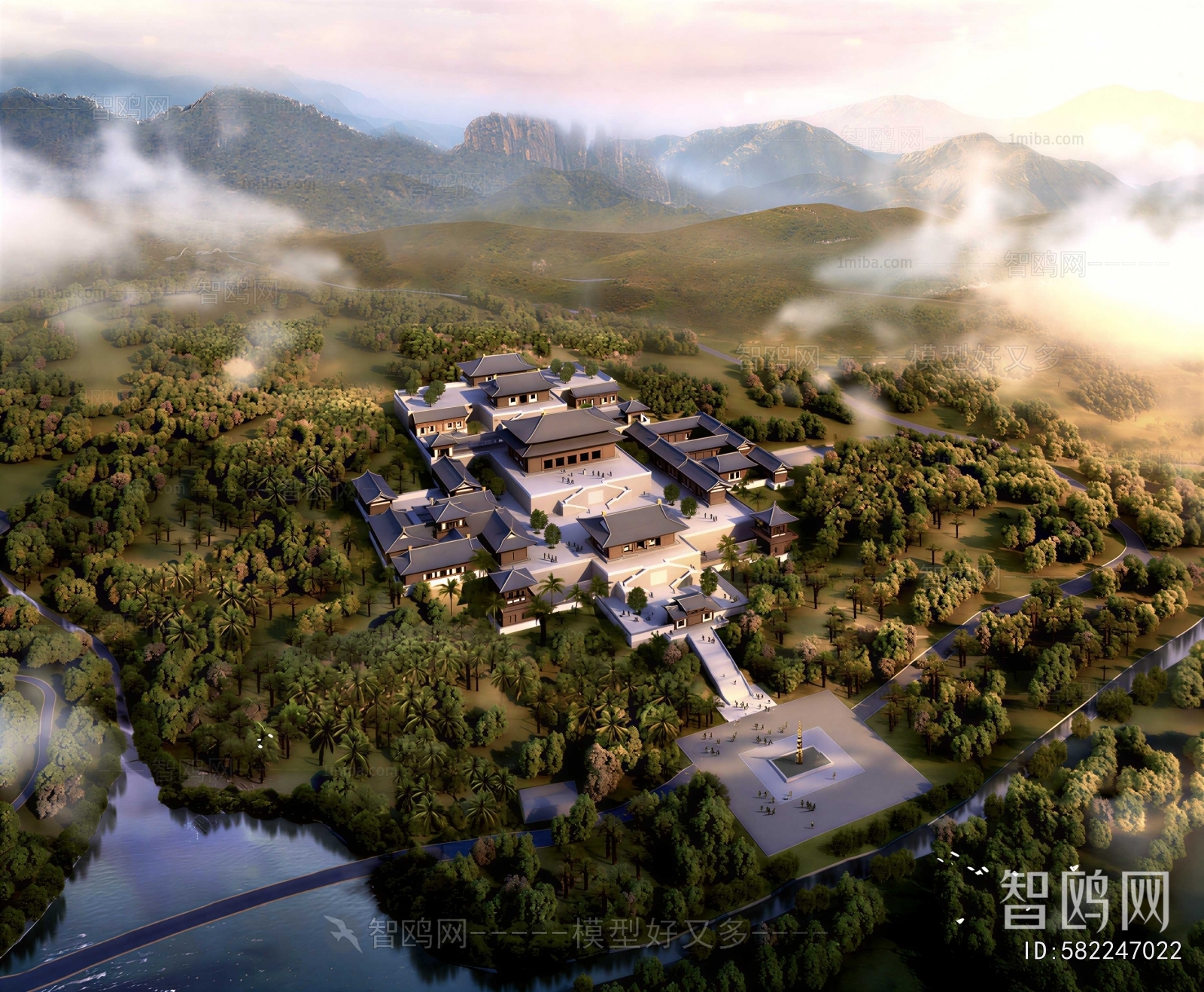 New Chinese Style Architectural Bird's-eye View Planning