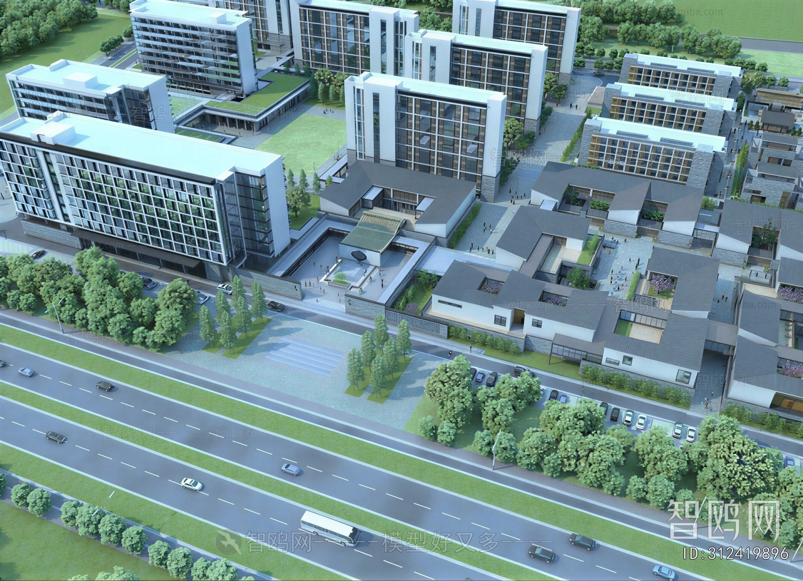 New Chinese Style Architectural Bird's-eye View Planning