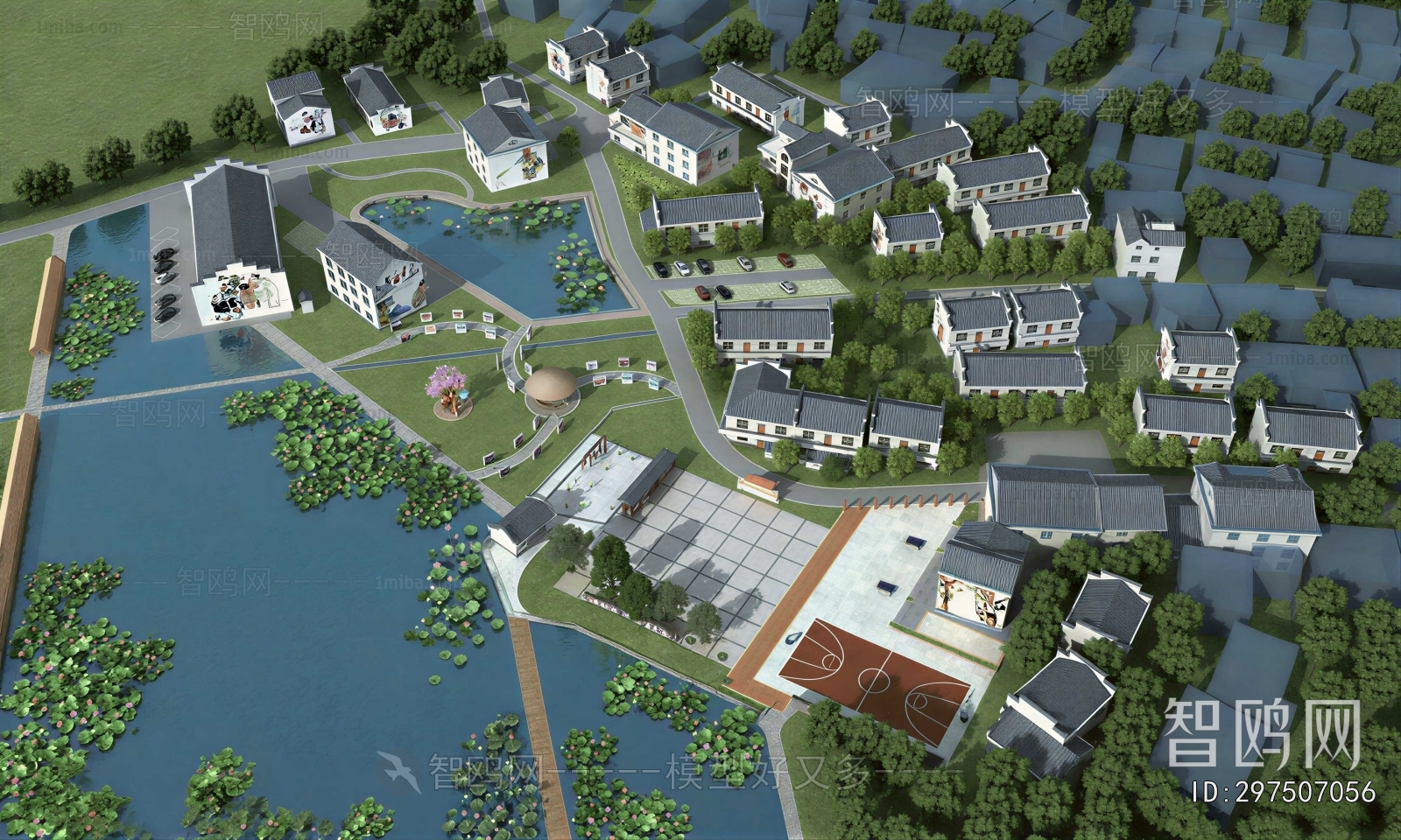 New Chinese Style Architectural Bird's-eye View Planning