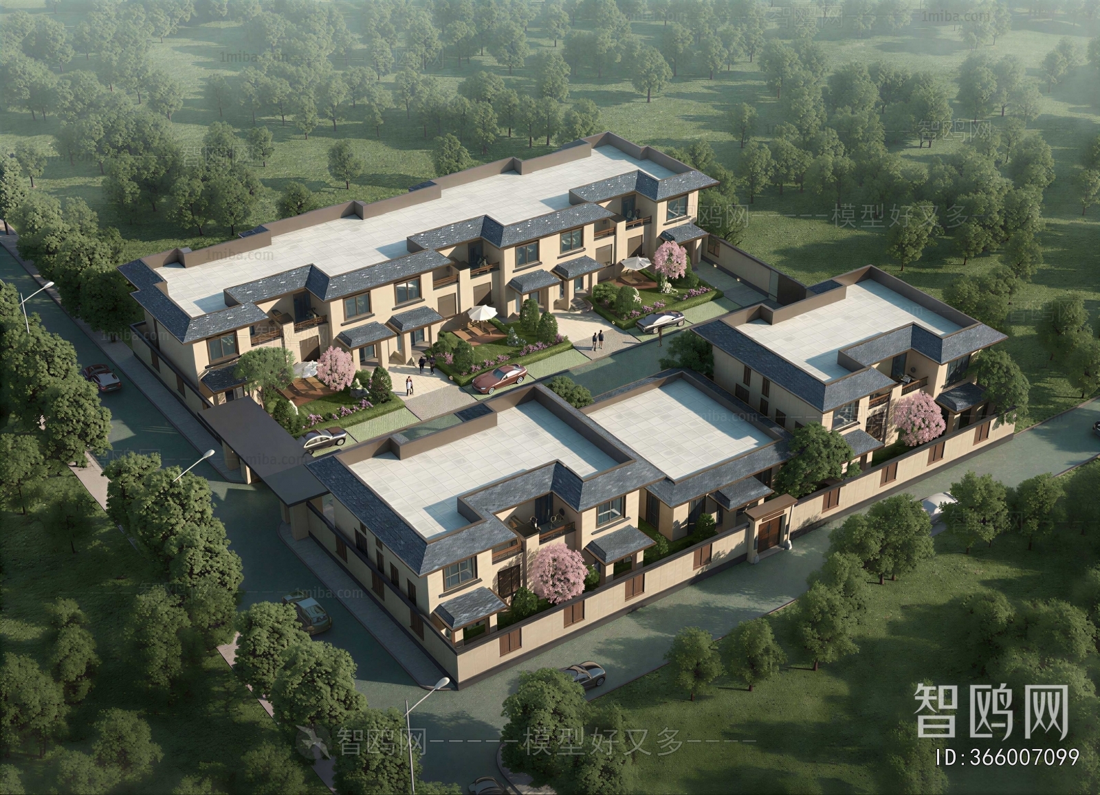 New Chinese Style Architectural Bird's-eye View Planning
