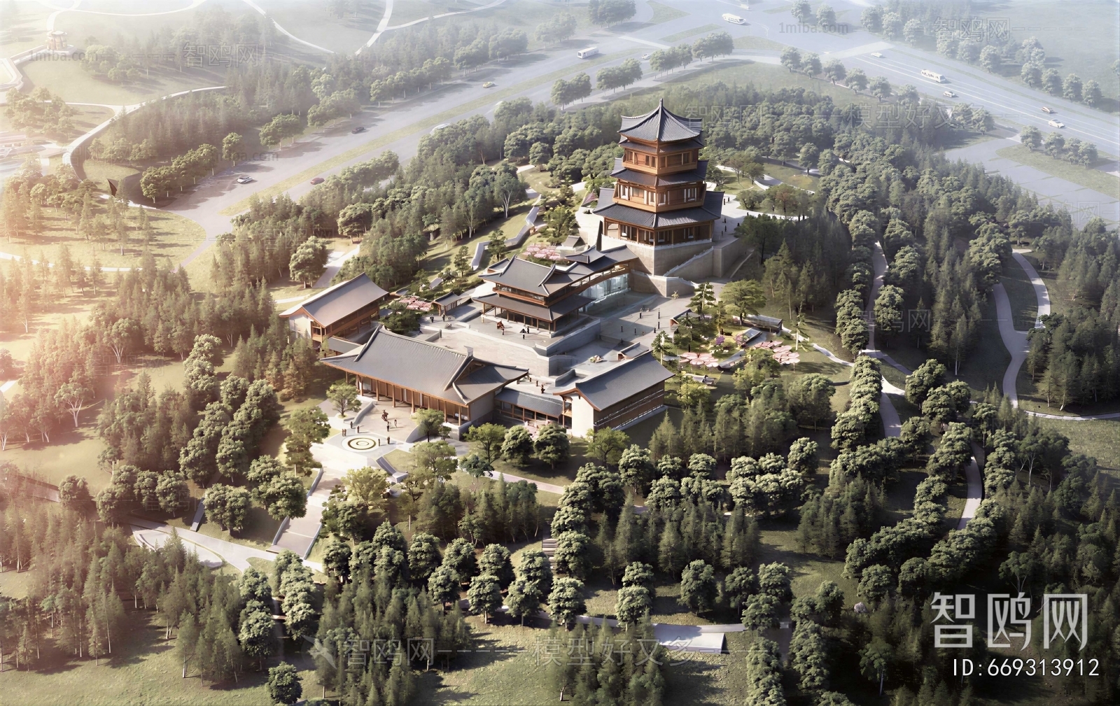 New Chinese Style Architectural Bird's-eye View Planning