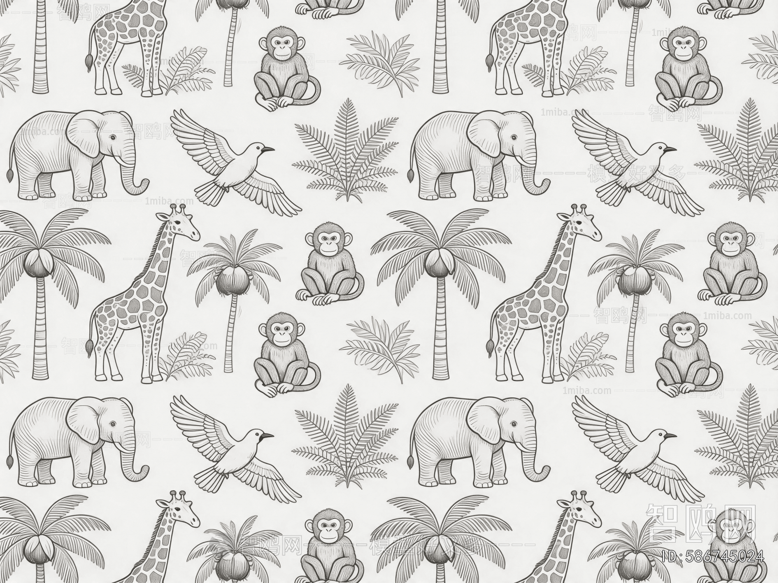 Animal And Plant Pattern Wallpaper