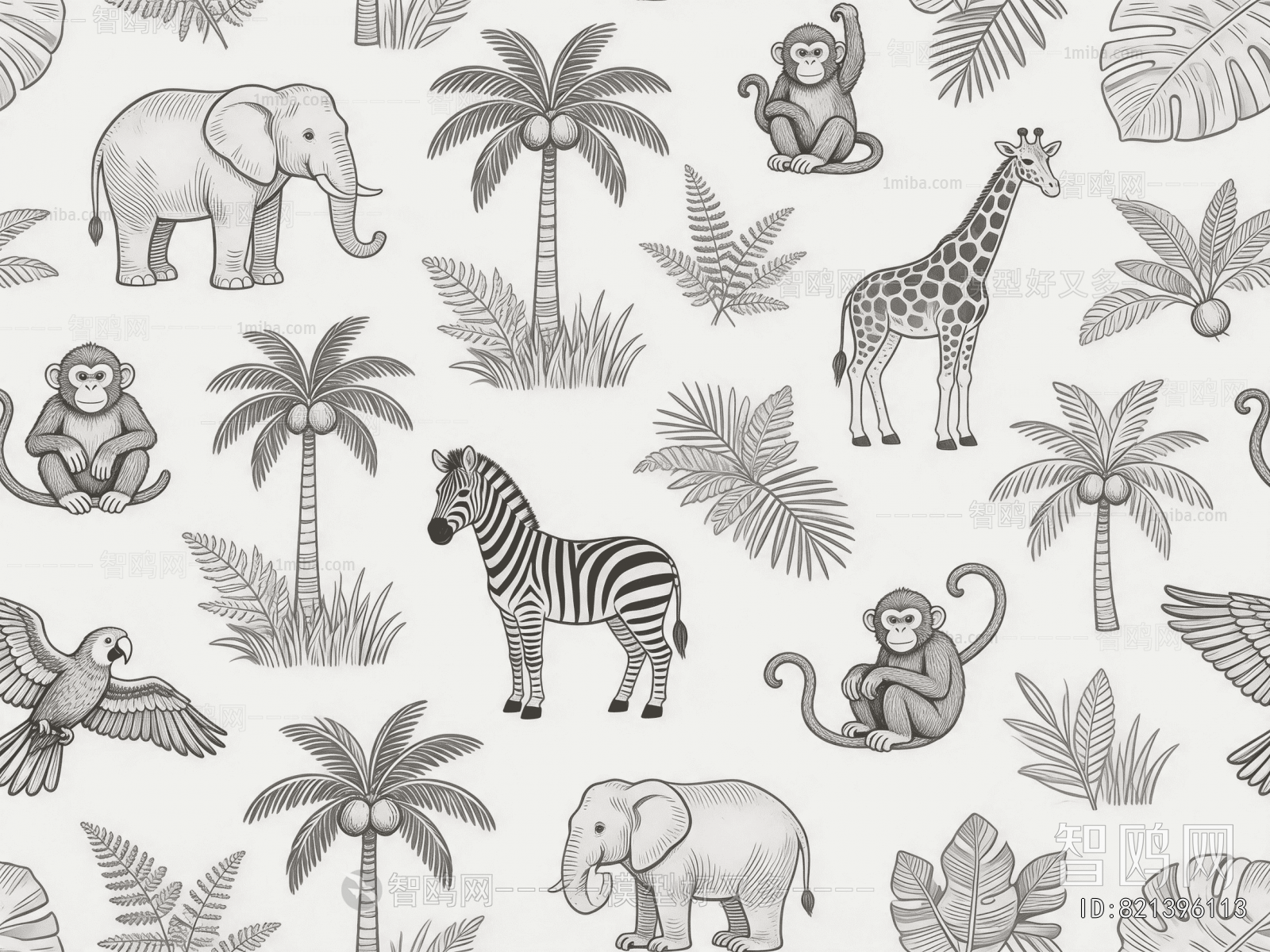 Animal And Plant Pattern Wallpaper