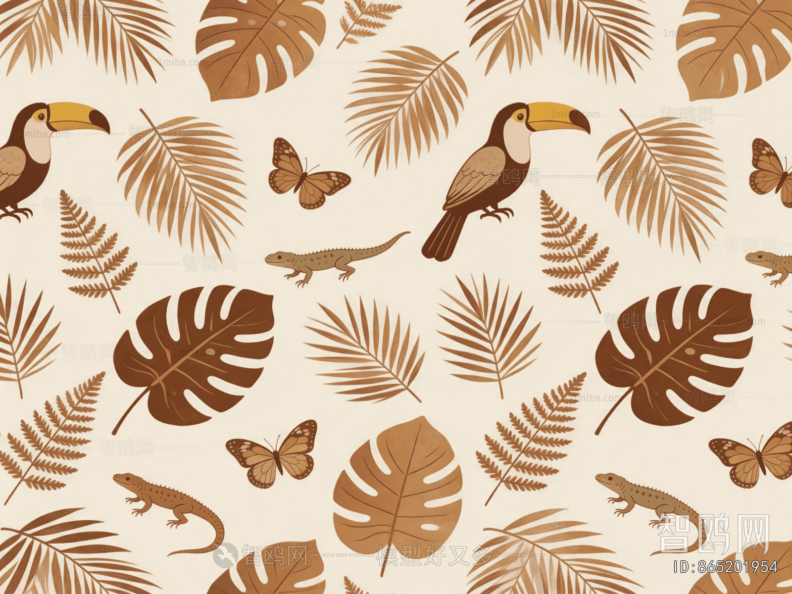 Animal And Plant Pattern Wallpaper