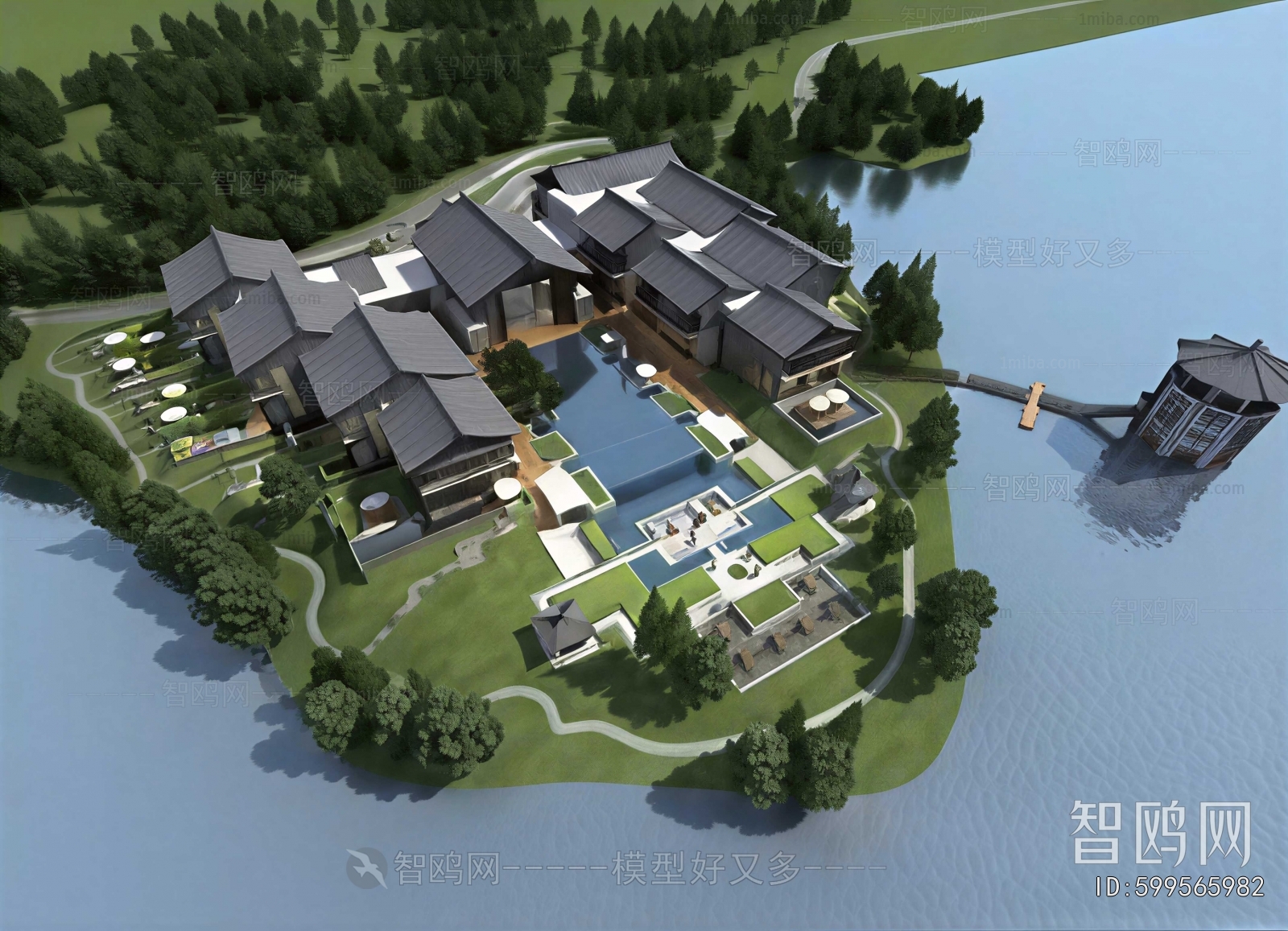 New Chinese Style Architectural Bird's-eye View Planning