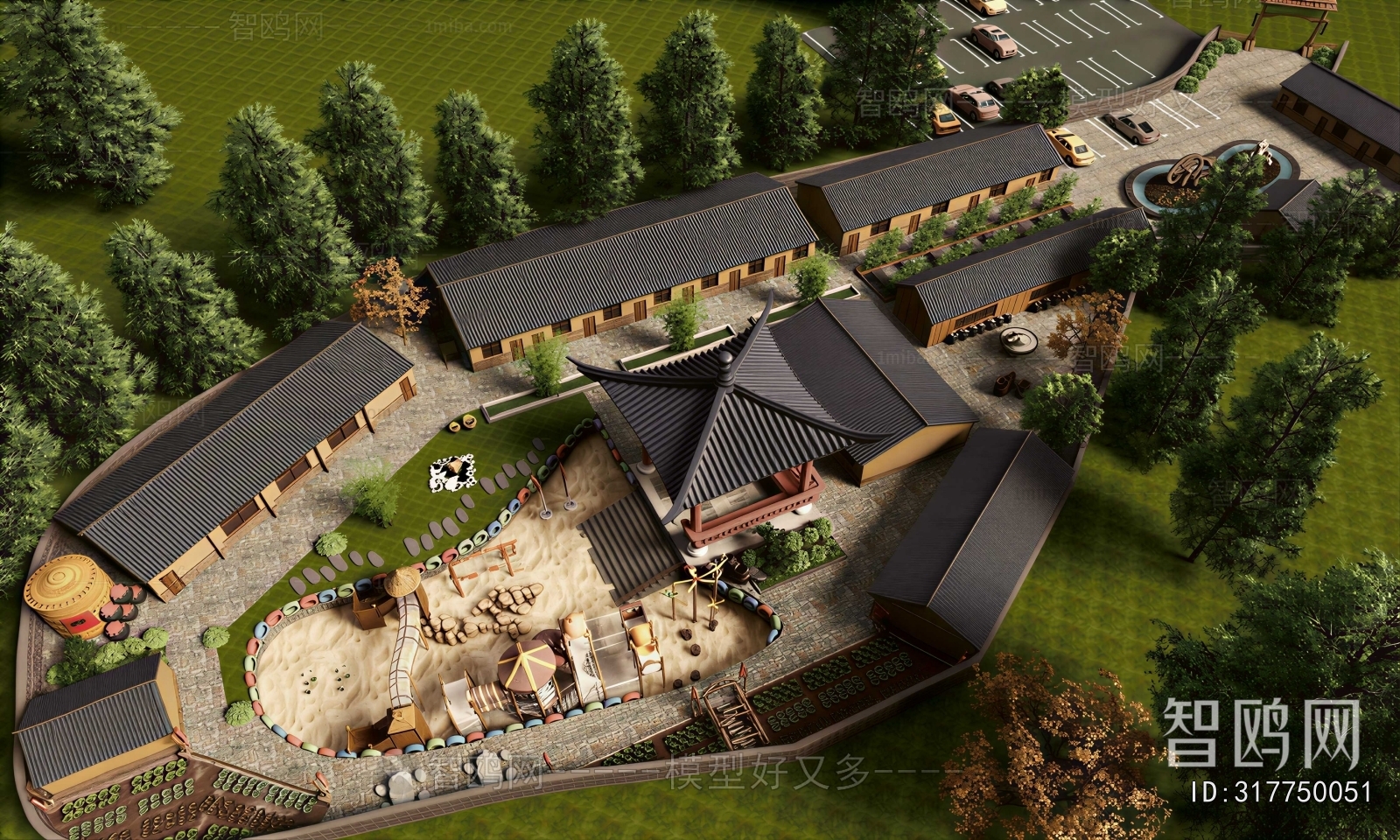 New Chinese Style Architectural Bird's-eye View Planning