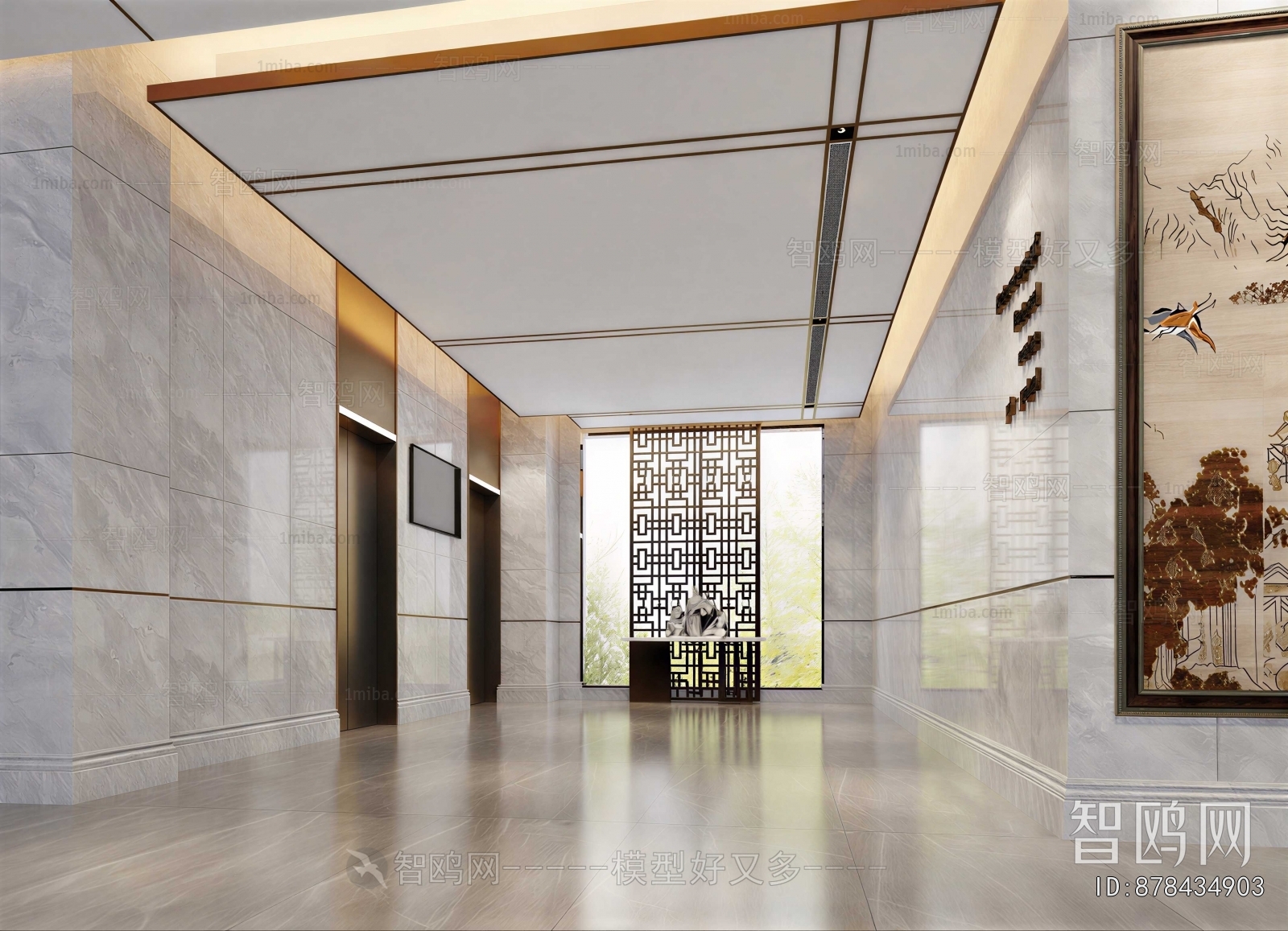 New Chinese Style Office Elevator Hall