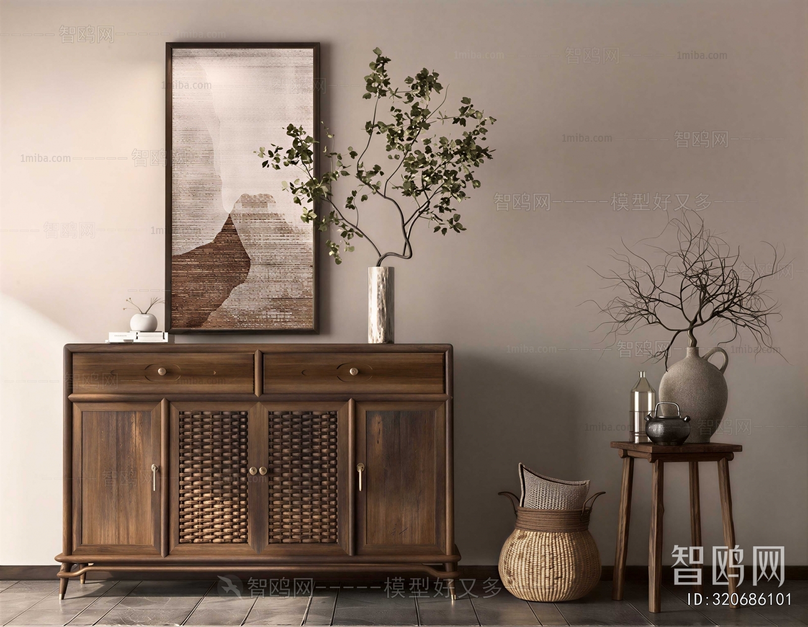 Wabi-sabi Style Side Cabinet