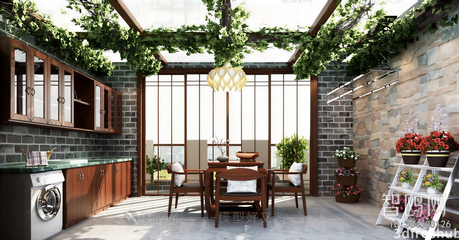 New Chinese Style Glass Sun Room