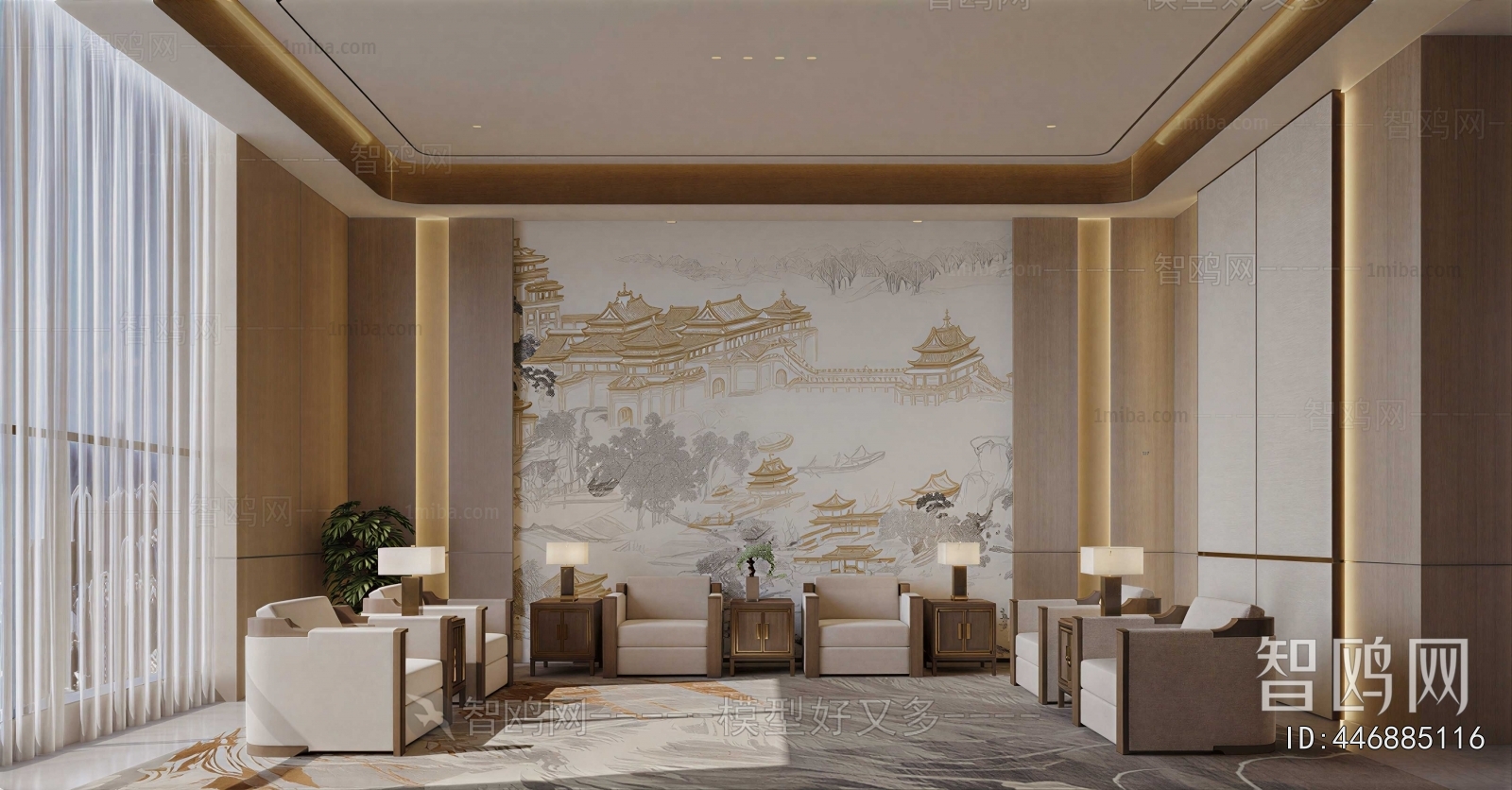 New Chinese Style Office Living Room