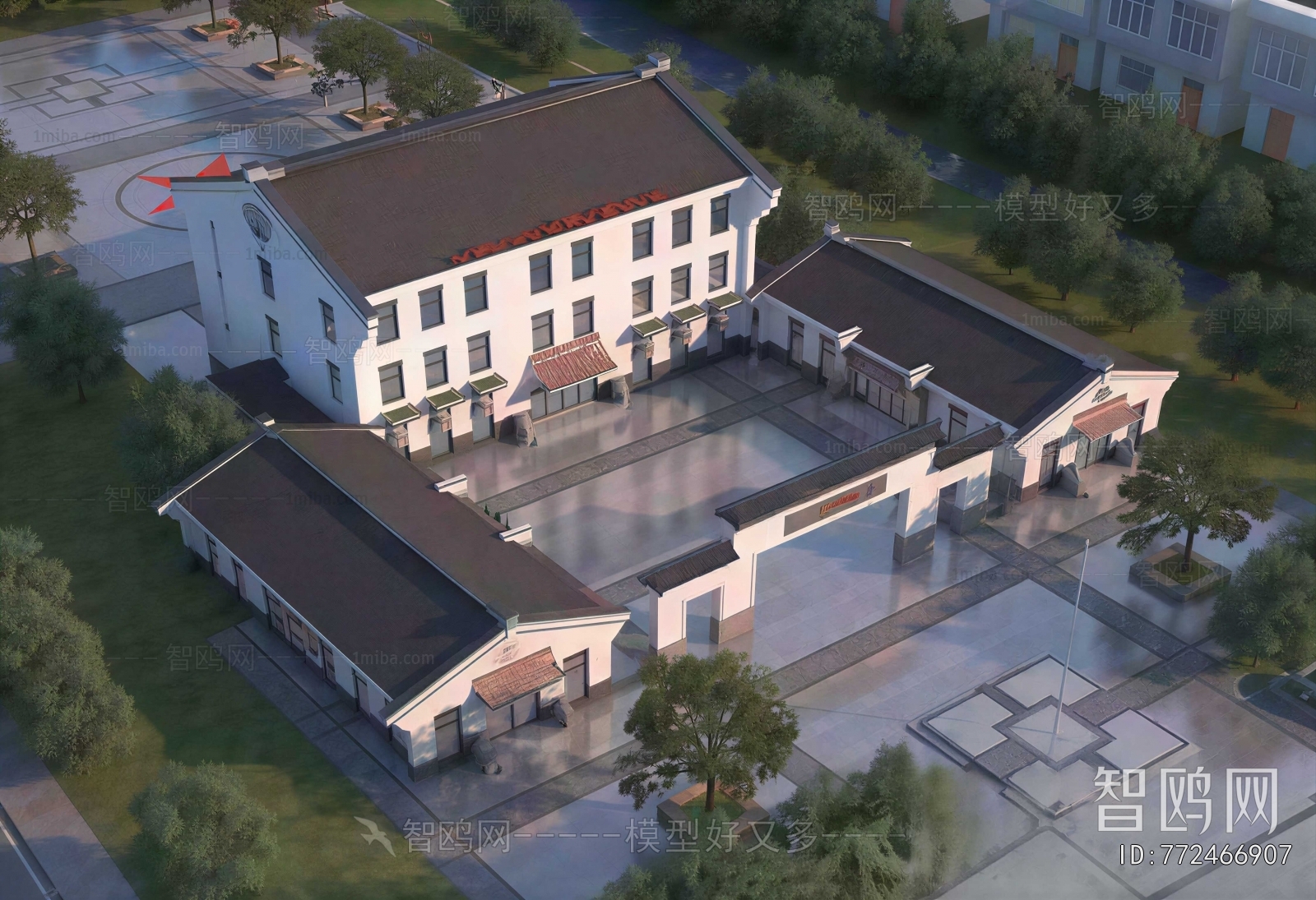 New Chinese Style Architectural Bird's-eye View Planning