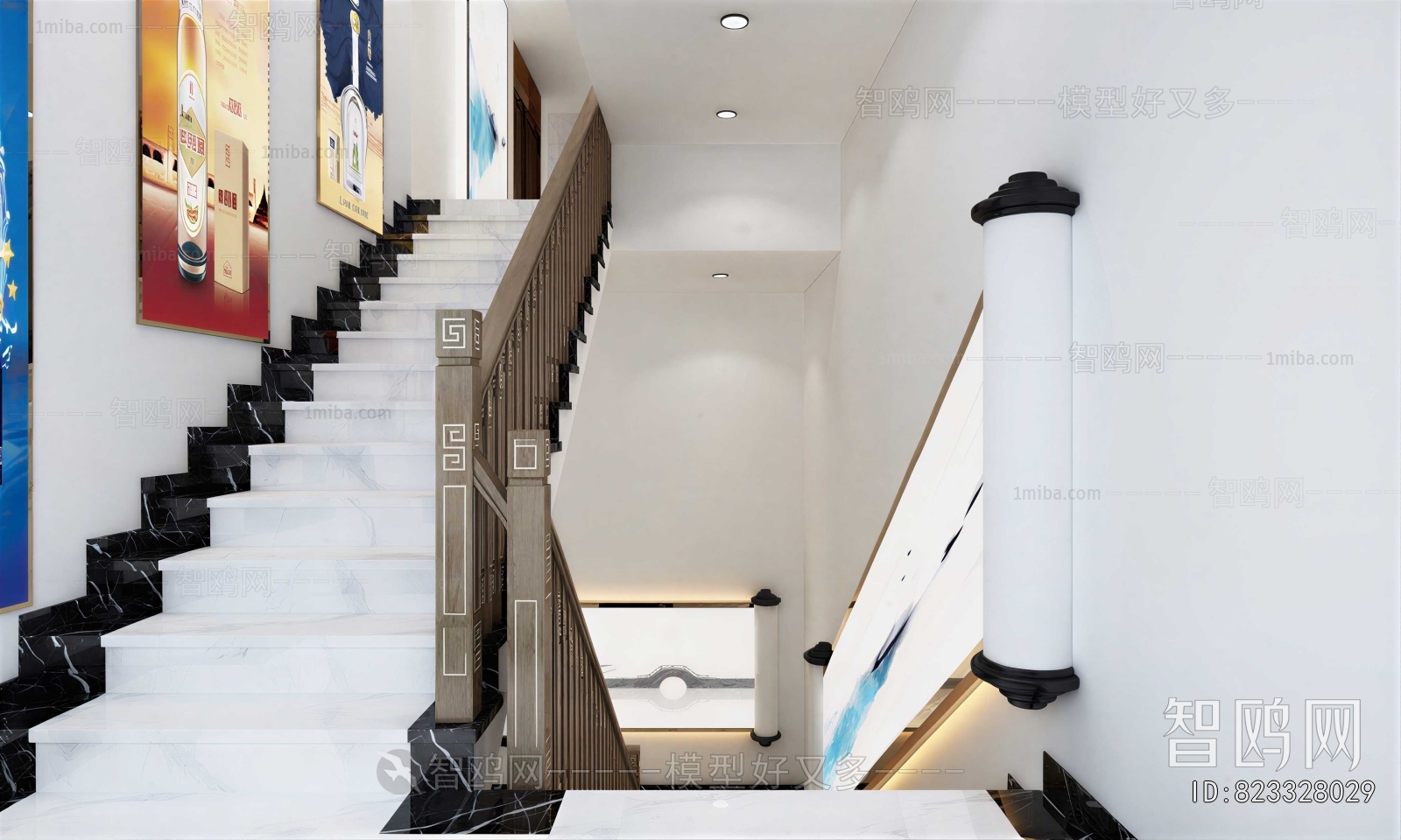 New Chinese Style Office Stairwell