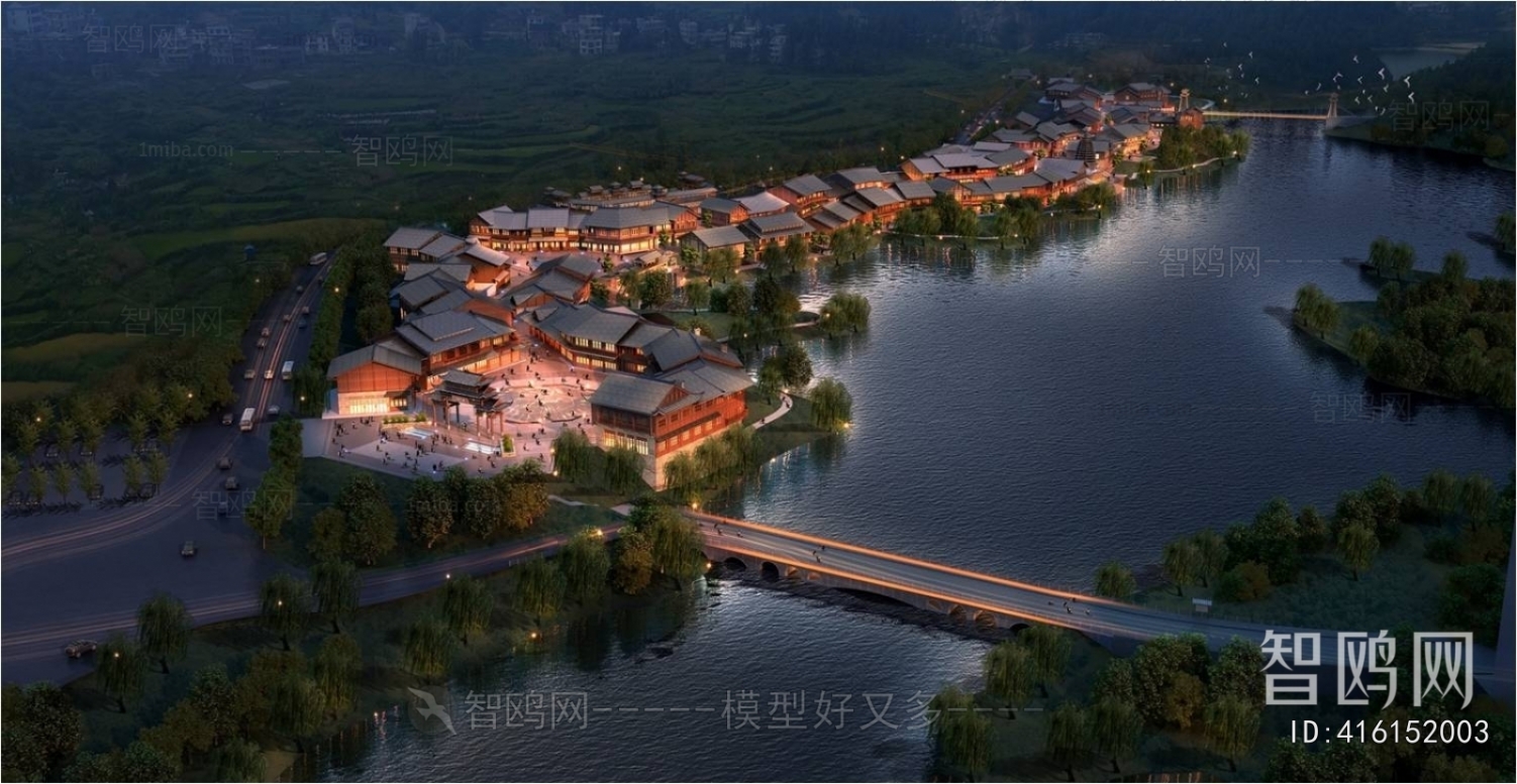New Chinese Style Architectural Bird's-eye View Planning