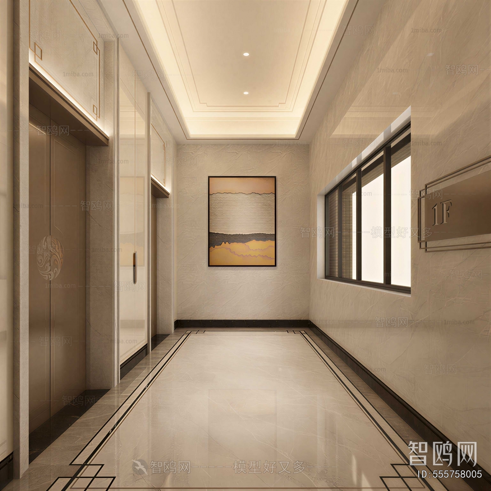 New Chinese Style Office Elevator Hall