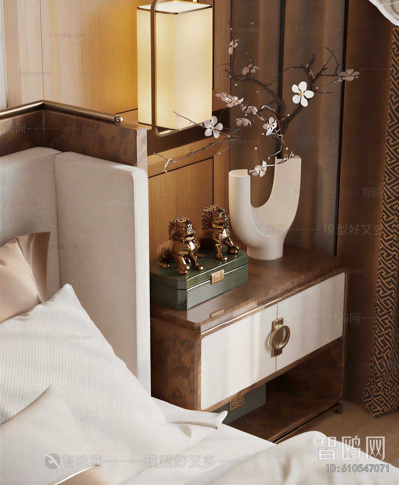New Chinese Style Bedside Cupboard