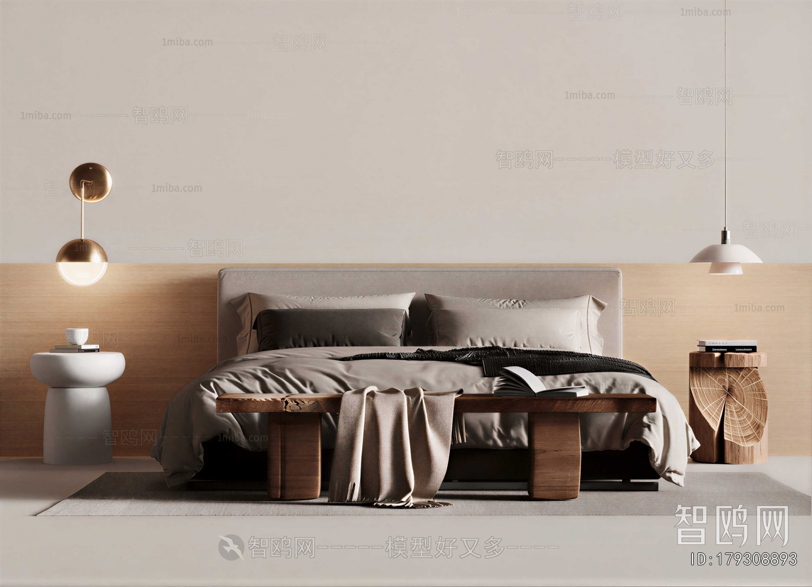 Wabi-sabi Style Double Bed