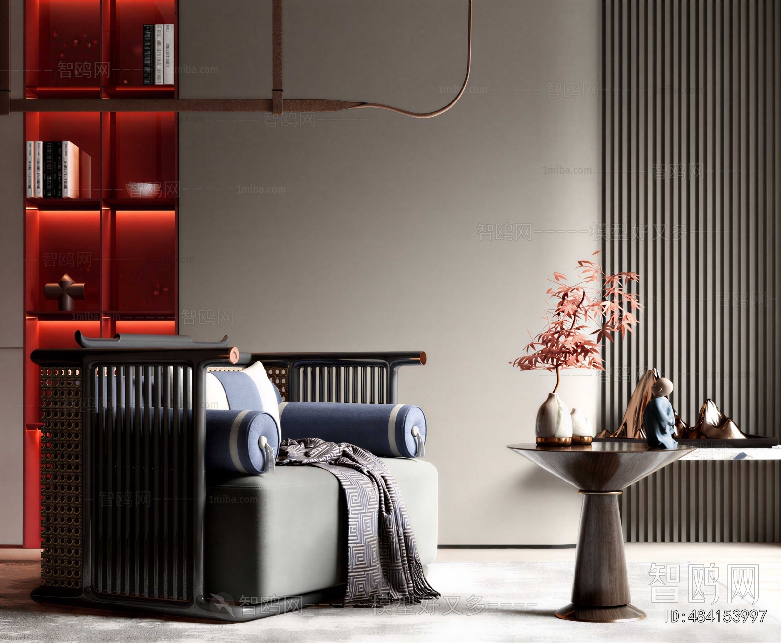 New Chinese Style Single Sofa