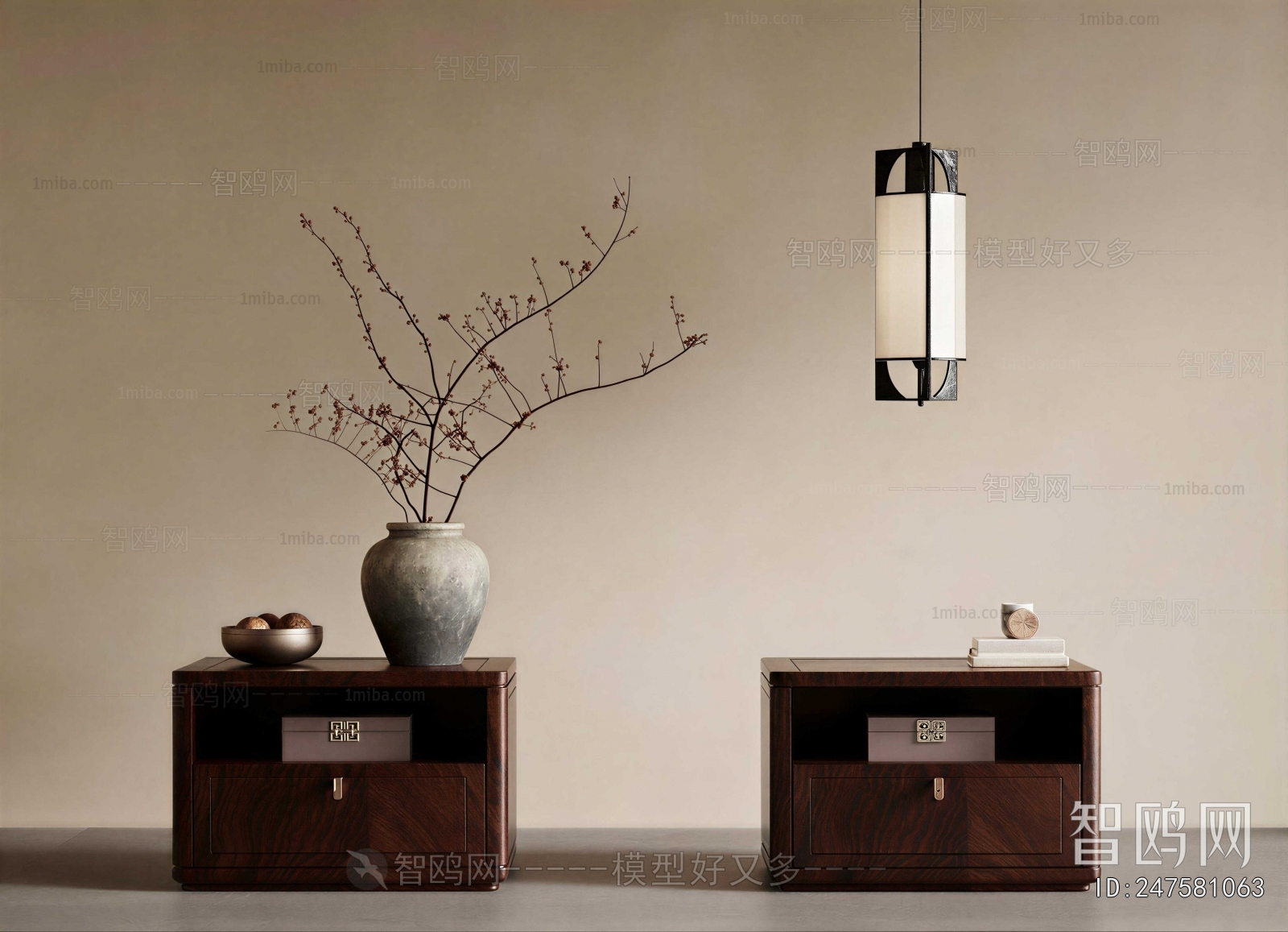 New Chinese Style Bedside Cupboard
