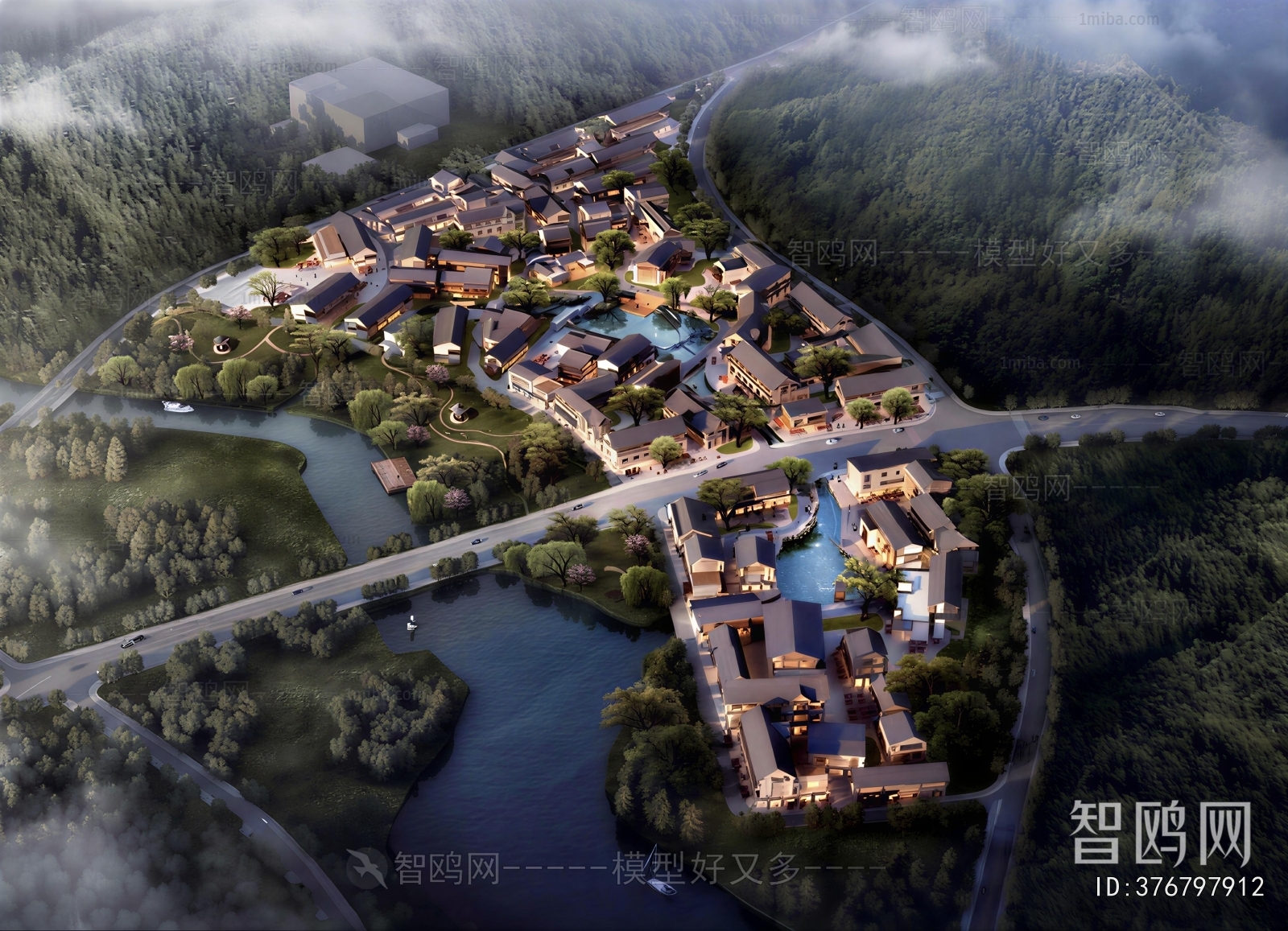 New Chinese Style Architectural Bird's-eye View Planning