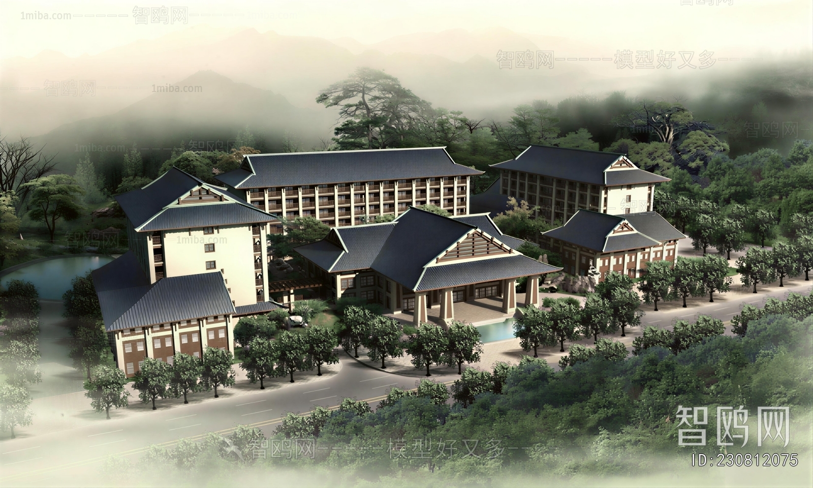 New Chinese Style Architectural Bird's-eye View Planning