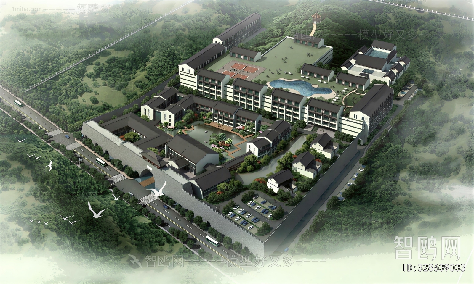 New Chinese Style Architectural Bird's-eye View Planning