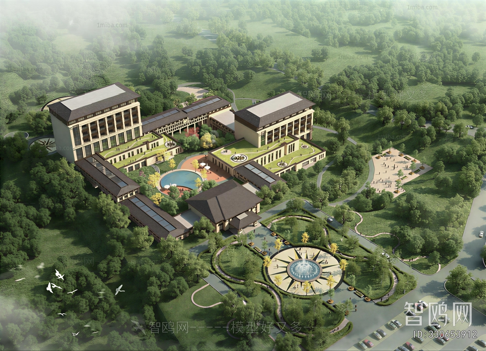 New Chinese Style Architectural Bird's-eye View Planning