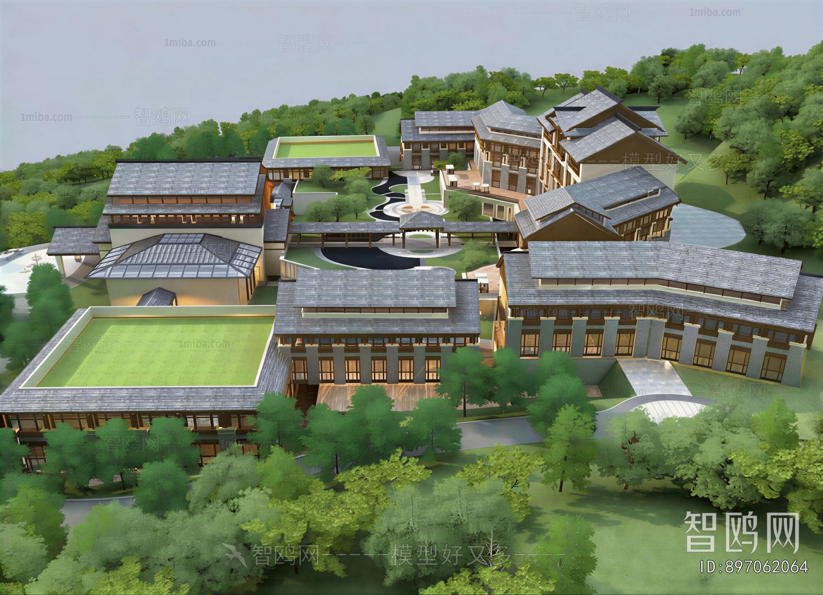 New Chinese Style Architectural Bird's-eye View Planning