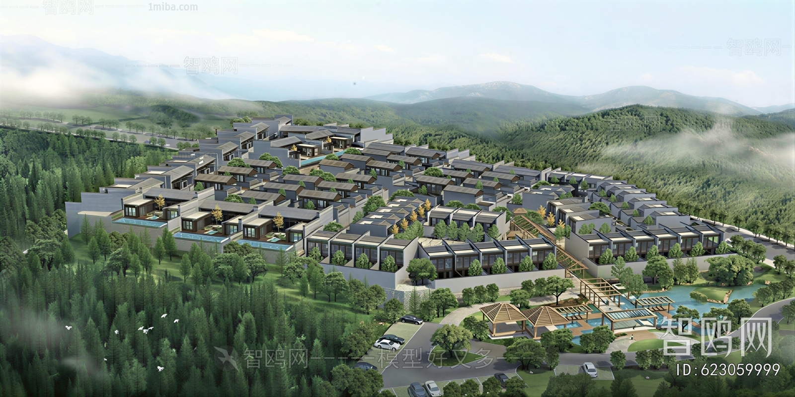 New Chinese Style Architectural Bird's-eye View Planning