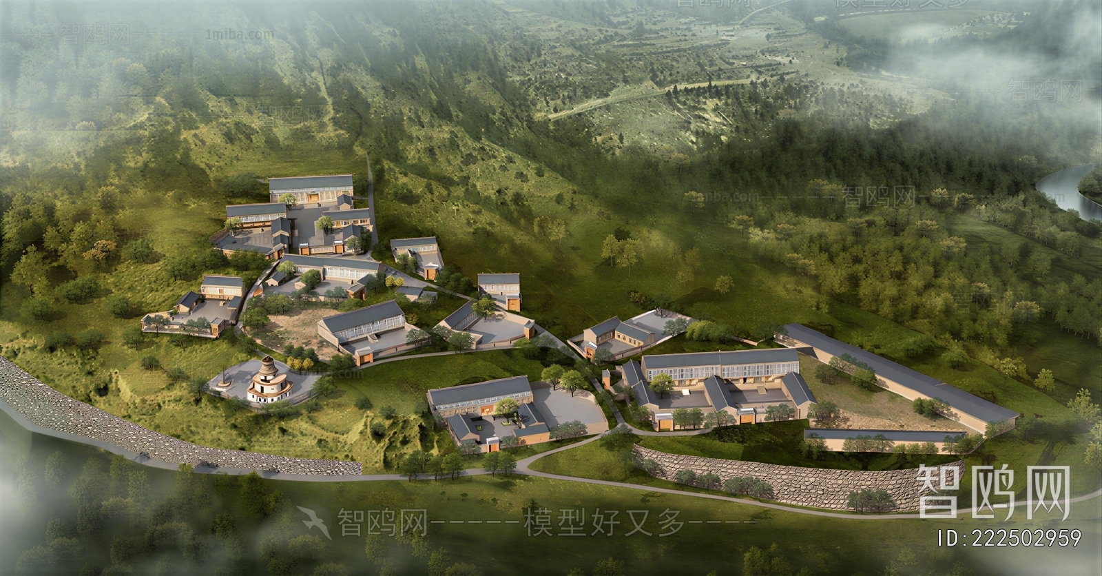 New Chinese Style Architectural Bird's-eye View Planning