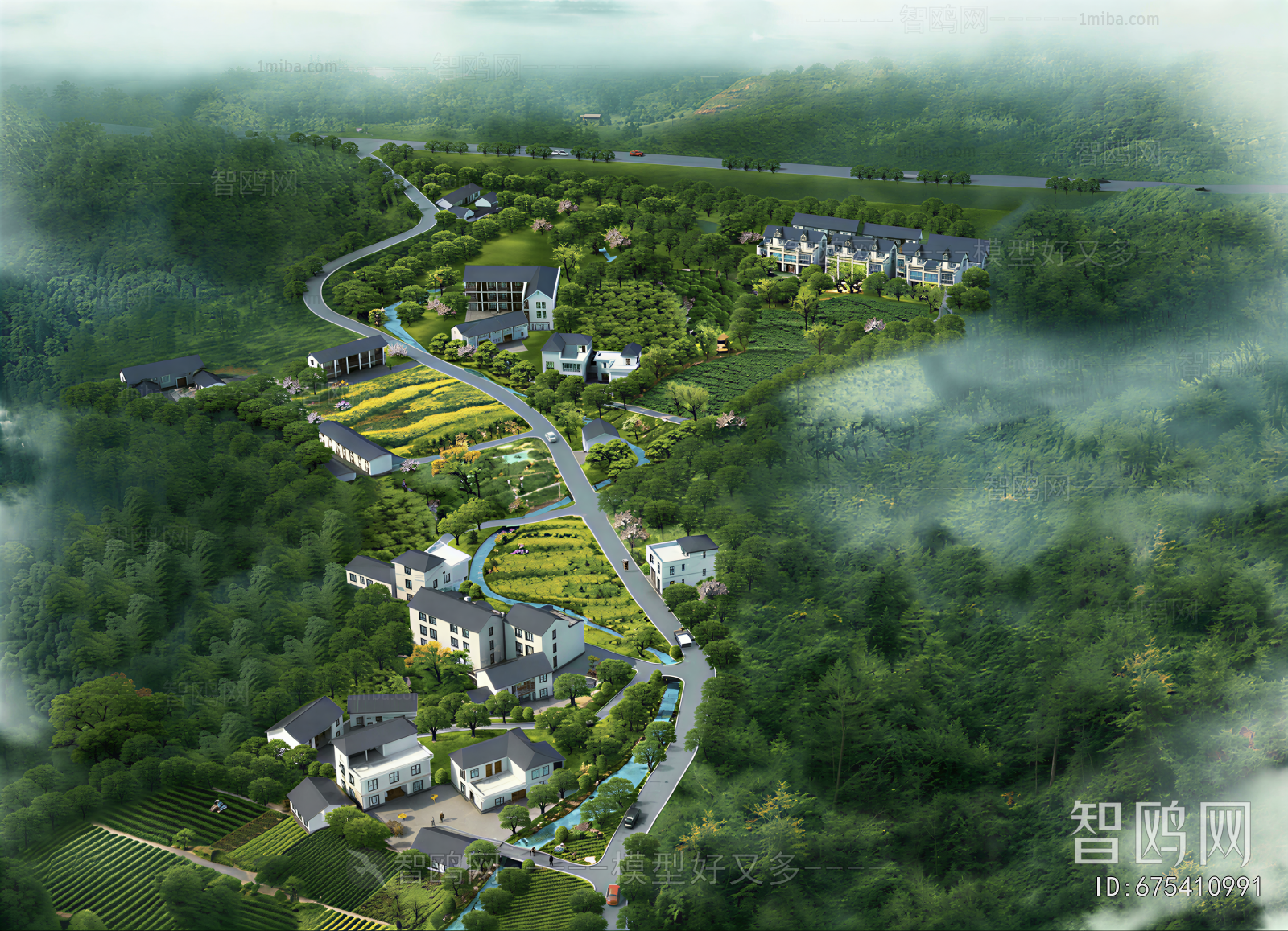 New Chinese Style Architectural Bird's-eye View Planning