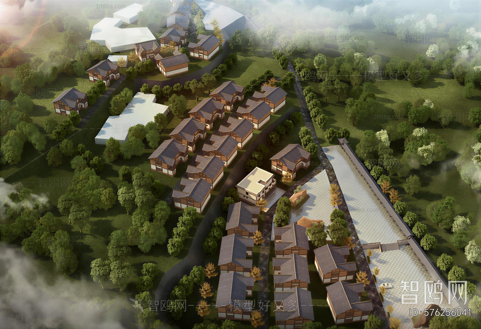 New Chinese Style Architectural Bird's-eye View Planning