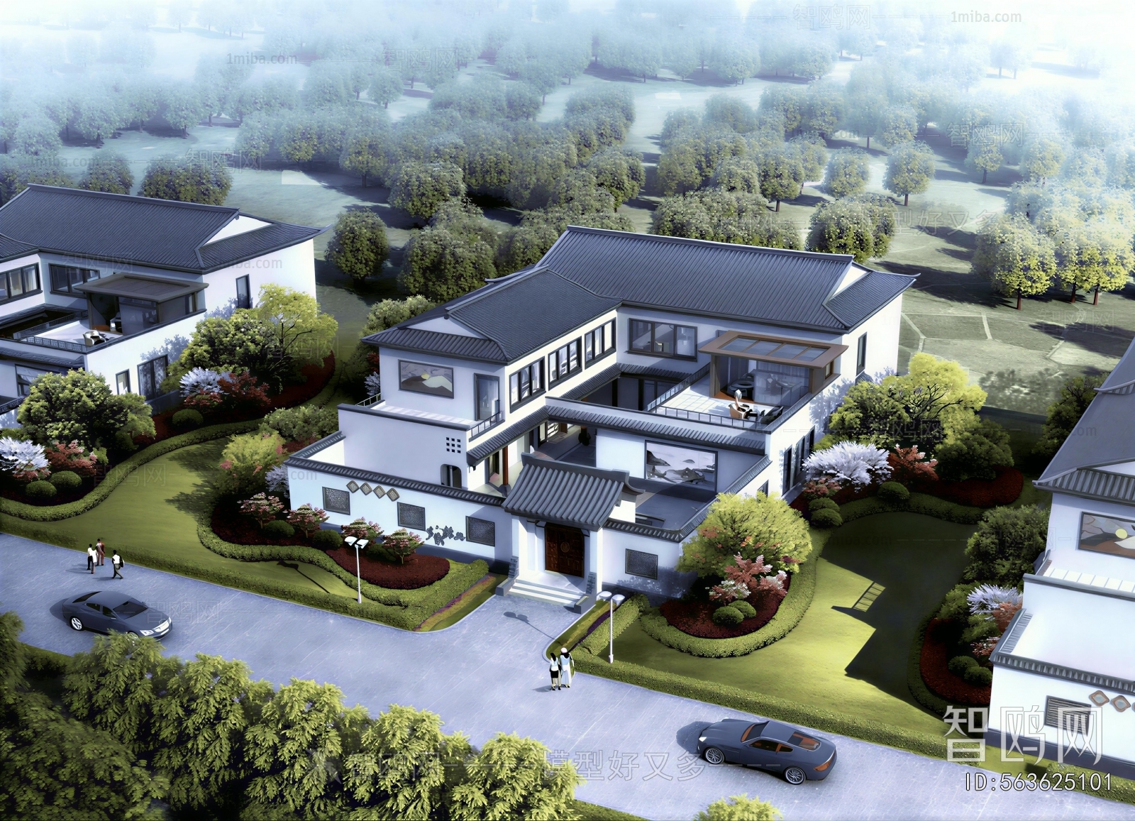 New Chinese Style Architectural Bird's-eye View Planning