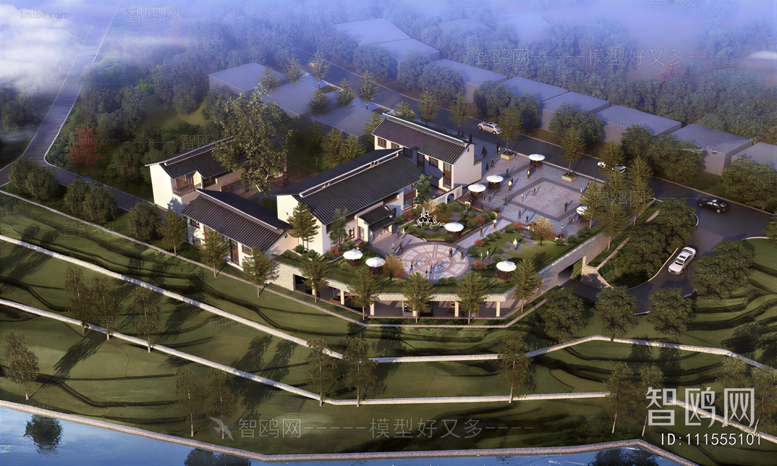 New Chinese Style Architectural Bird's-eye View Planning