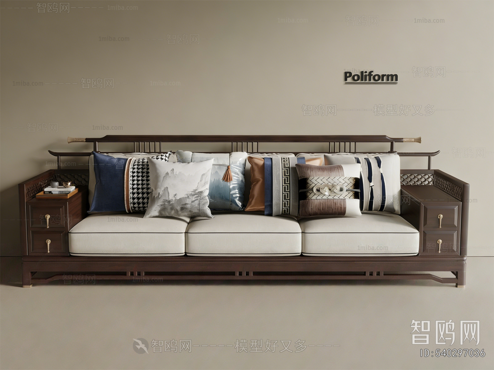 New Chinese Style Three-seat Sofa